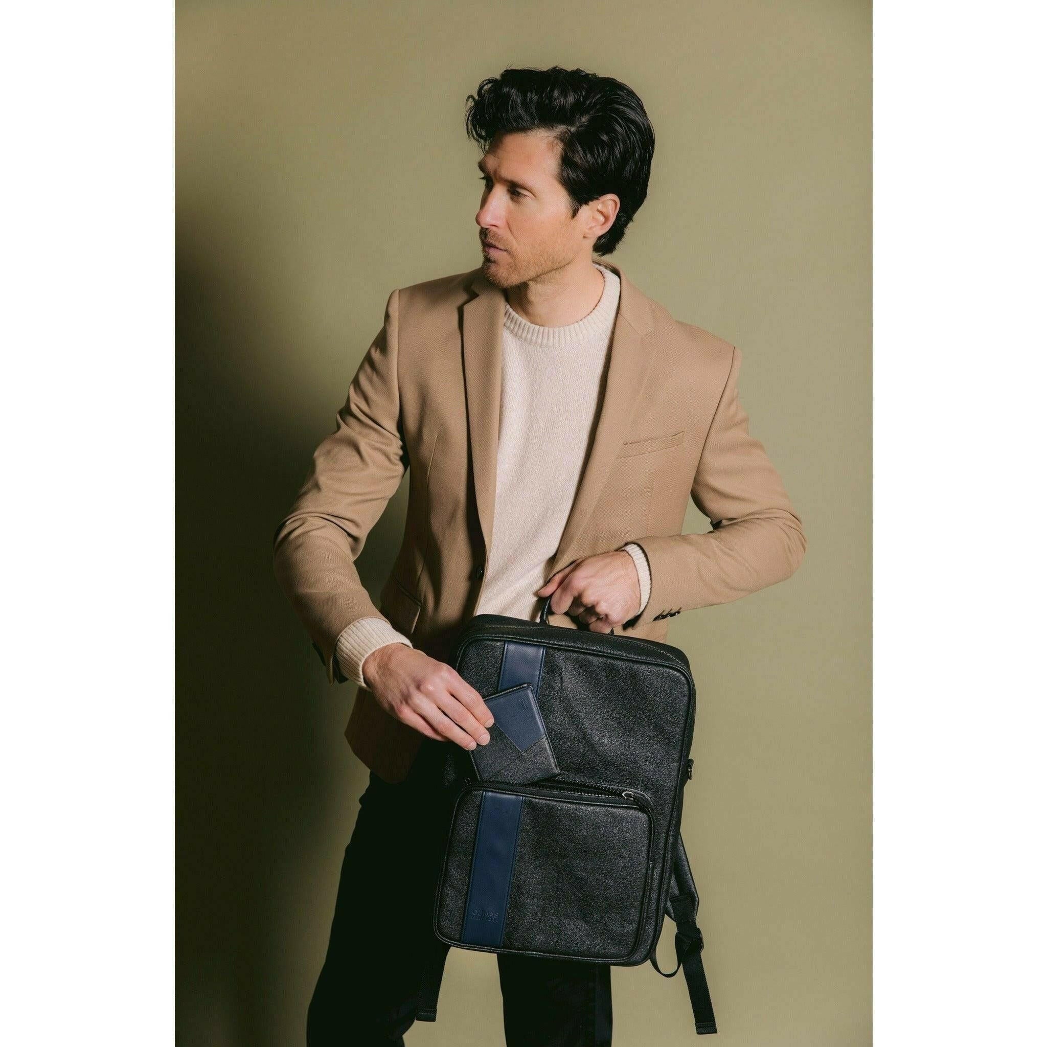 Jared - Blue Vegan Leather Men's Backpack.