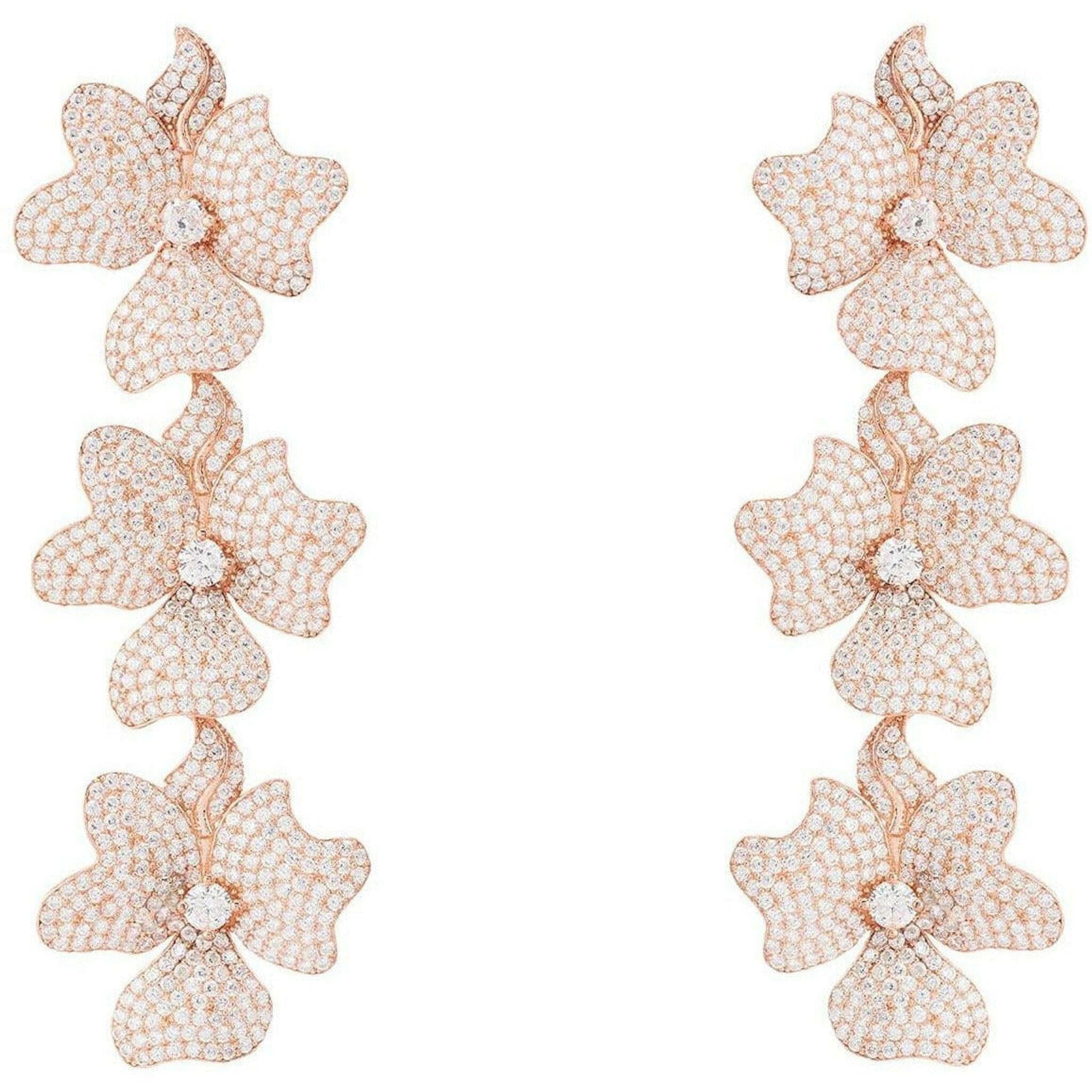 Jasmine Flower Triple Drop Earrings Rosegold.