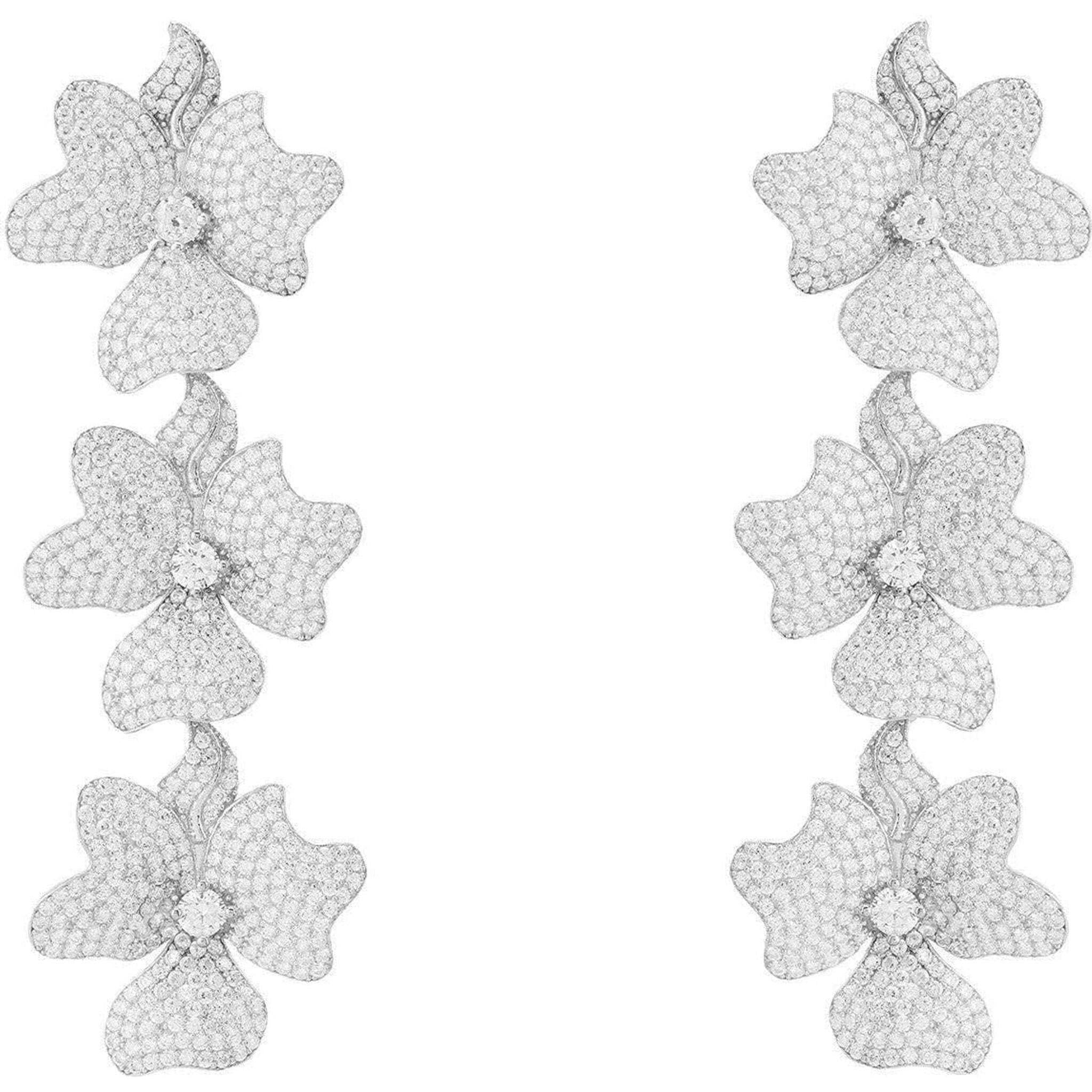 Jasmine Flower Triple Drop Earrings Silver.