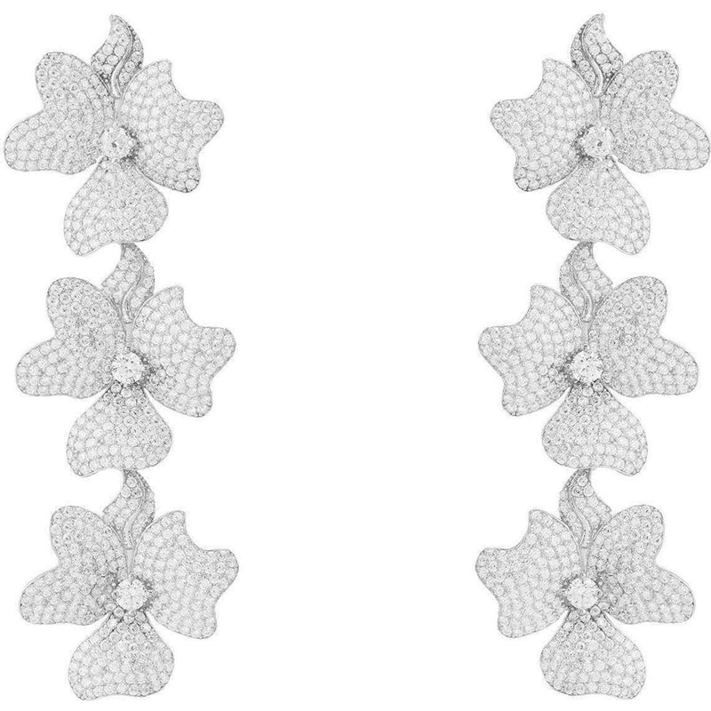 Jasmine Flower Triple Drop Earrings Silver