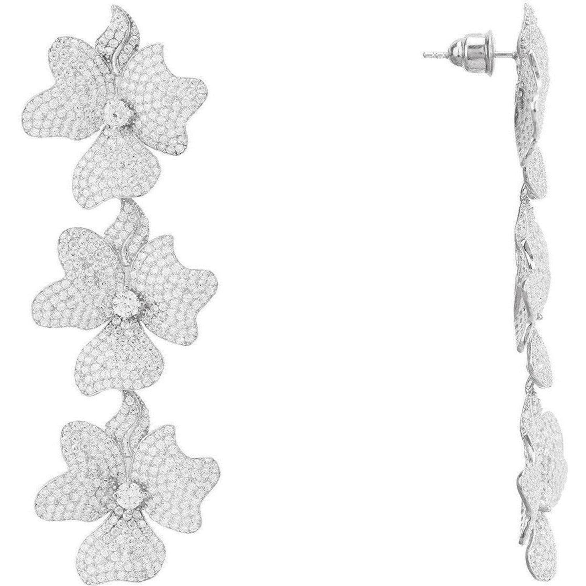 Jasmine Flower Triple Drop Earrings Silver.