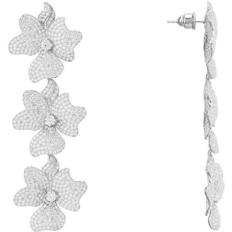 Jasmine Flower Triple Drop Earrings Silver