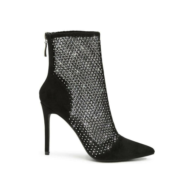 jazz rhinestone embellished mesh stiletto boots.