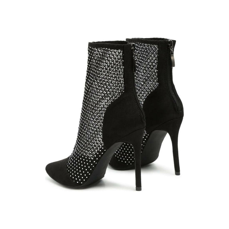 jazz rhinestone embellished mesh stiletto boots.