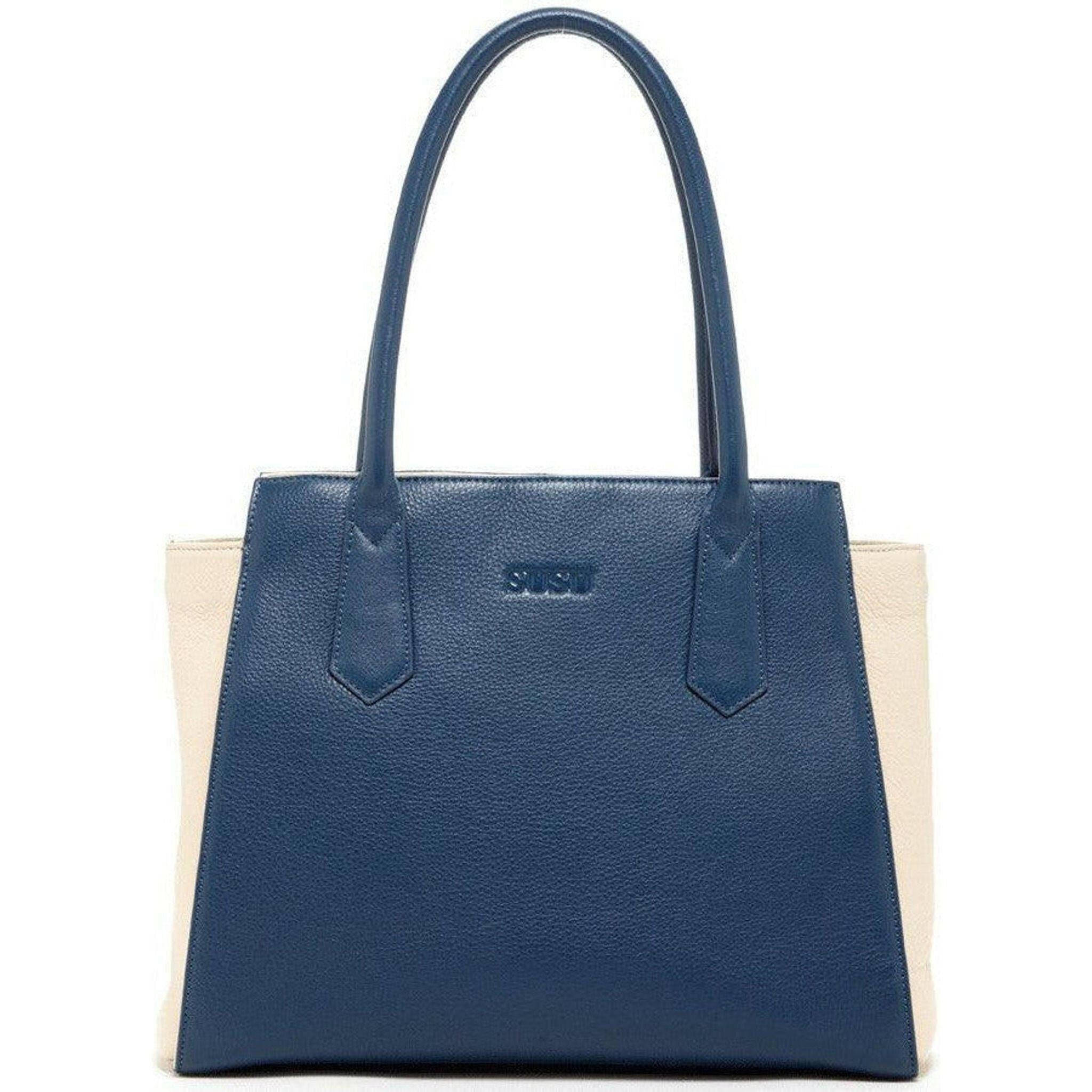 Jody Leather Tote Bag in Blue Ivory.