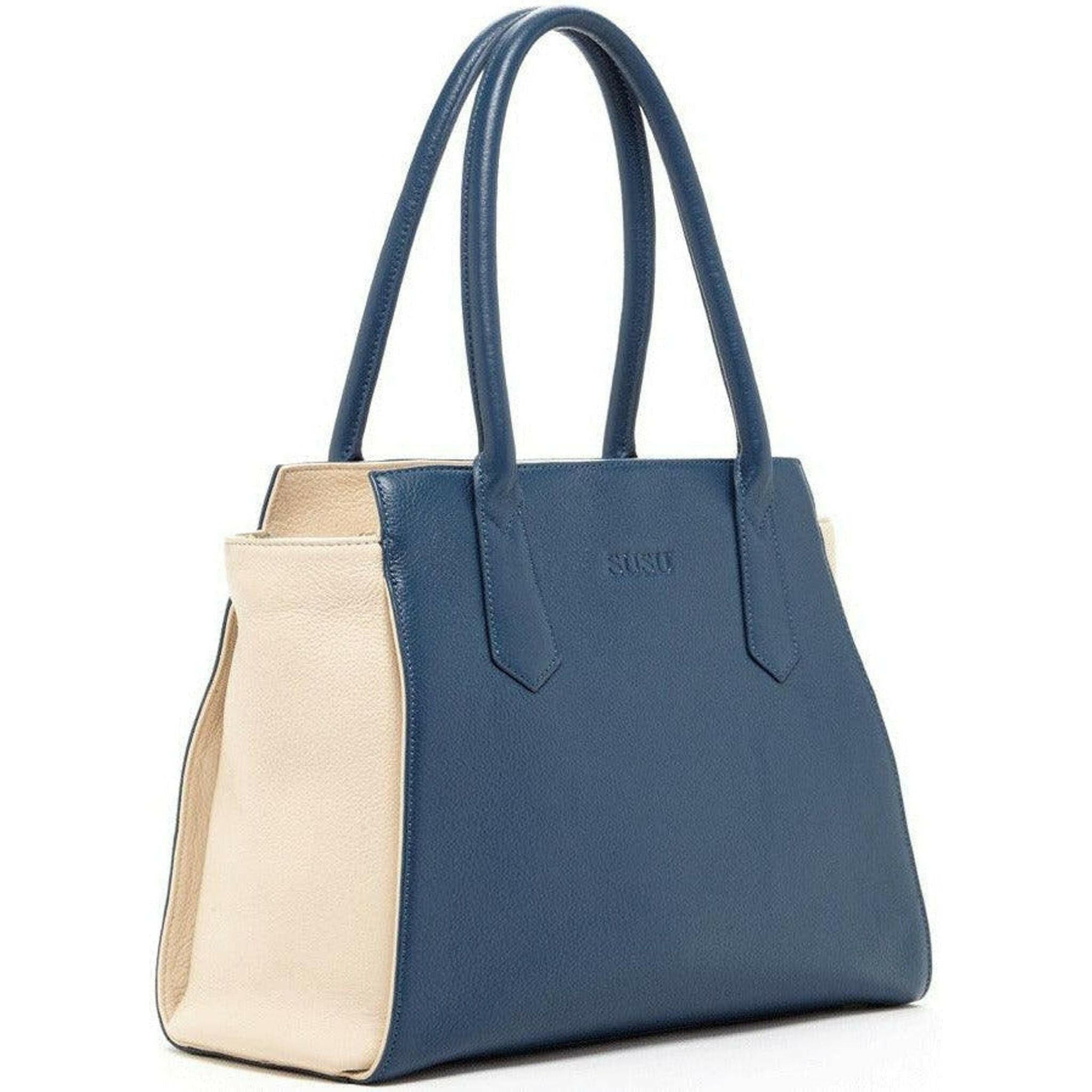 Jody Leather Tote Bag in Blue Ivory.