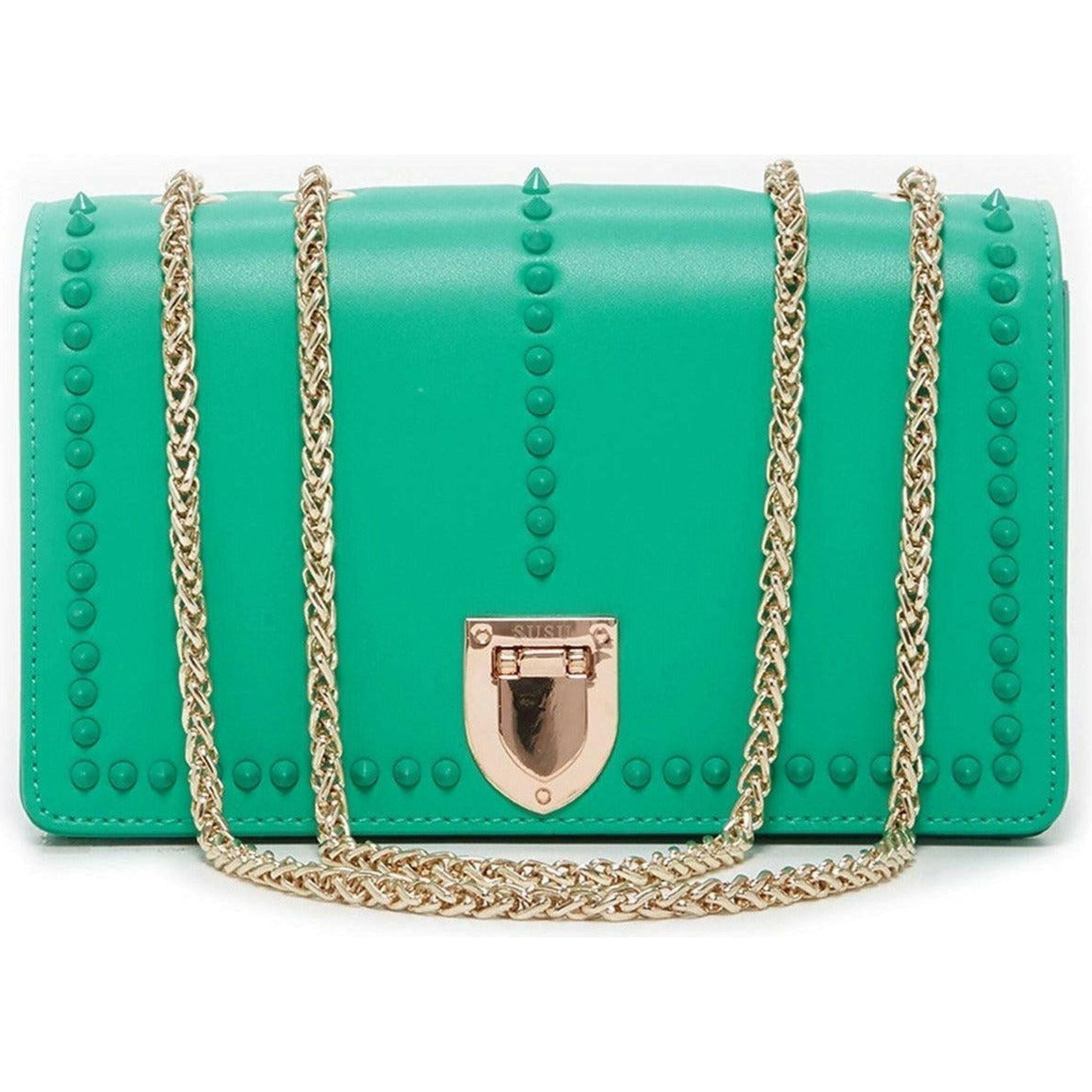 Josie Leather Bag With Chain Strap in Green.