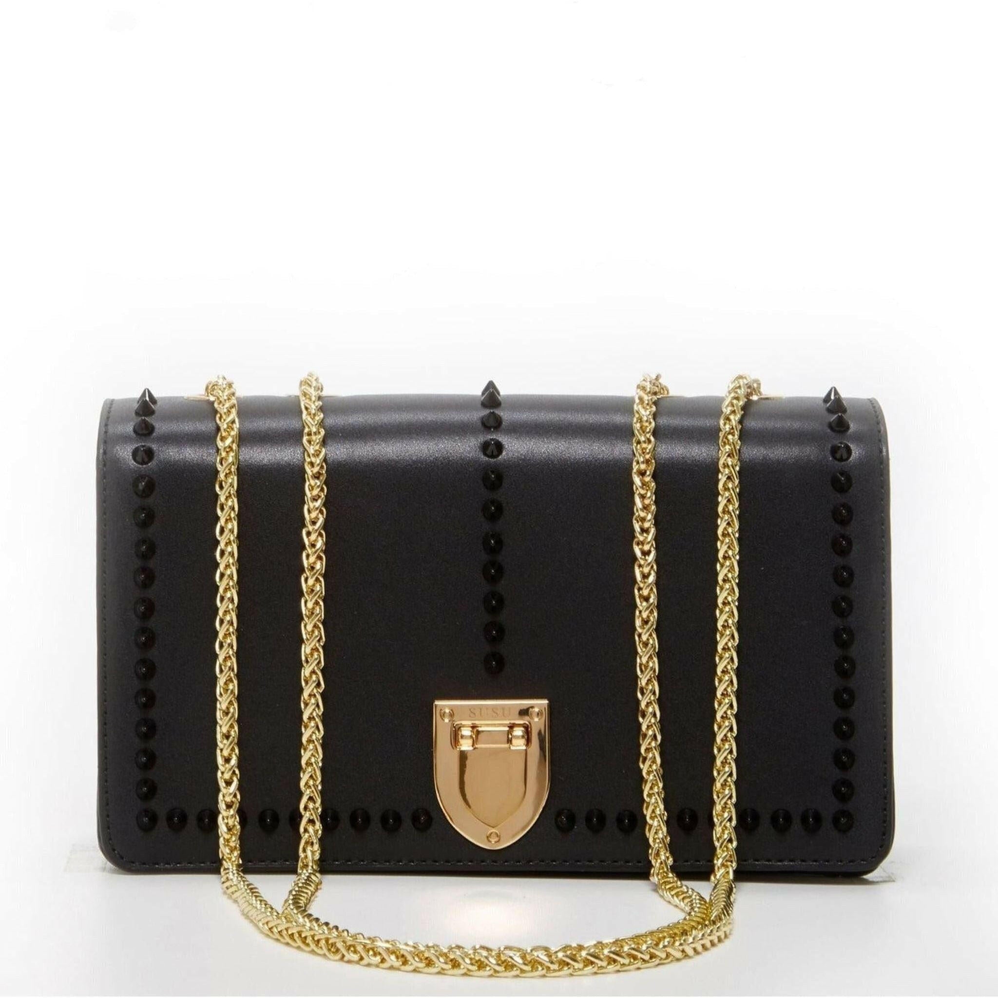 Josie Leather Chain Bag in Black.