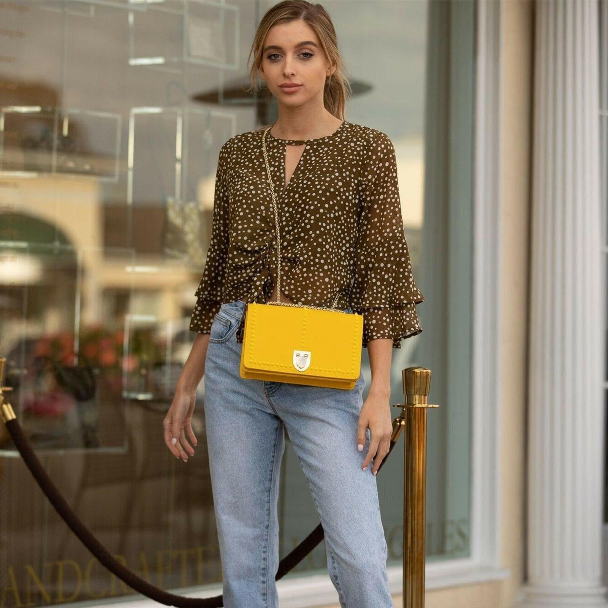 Josie Leather Purse in Mustard Yellow.