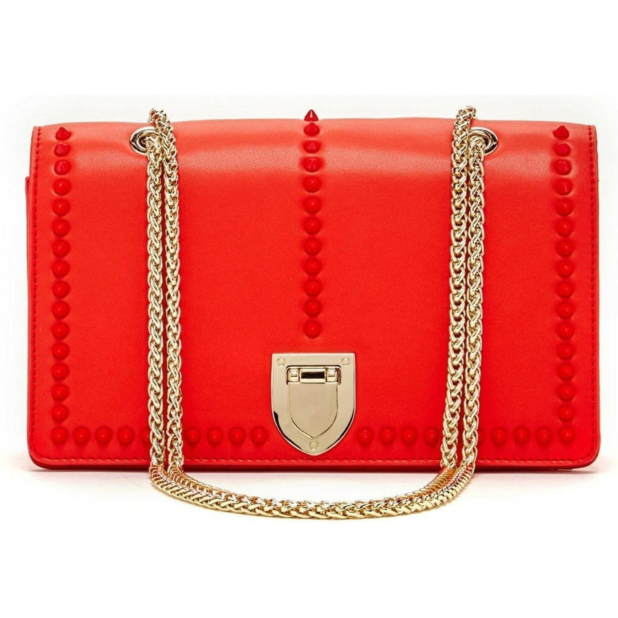 Josie Leather Purse with Gold Chain in Red.