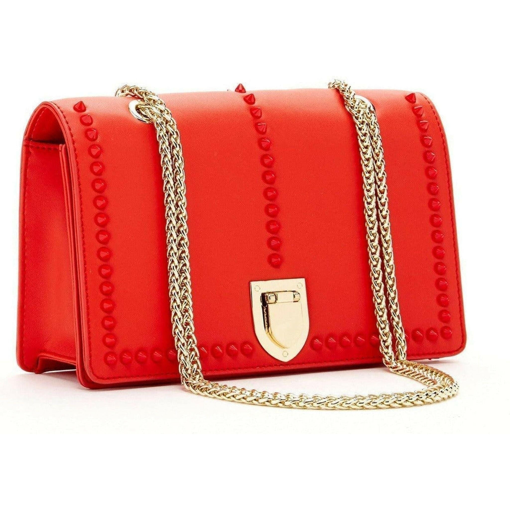 Josie Leather Purse with Gold Chain in Red.