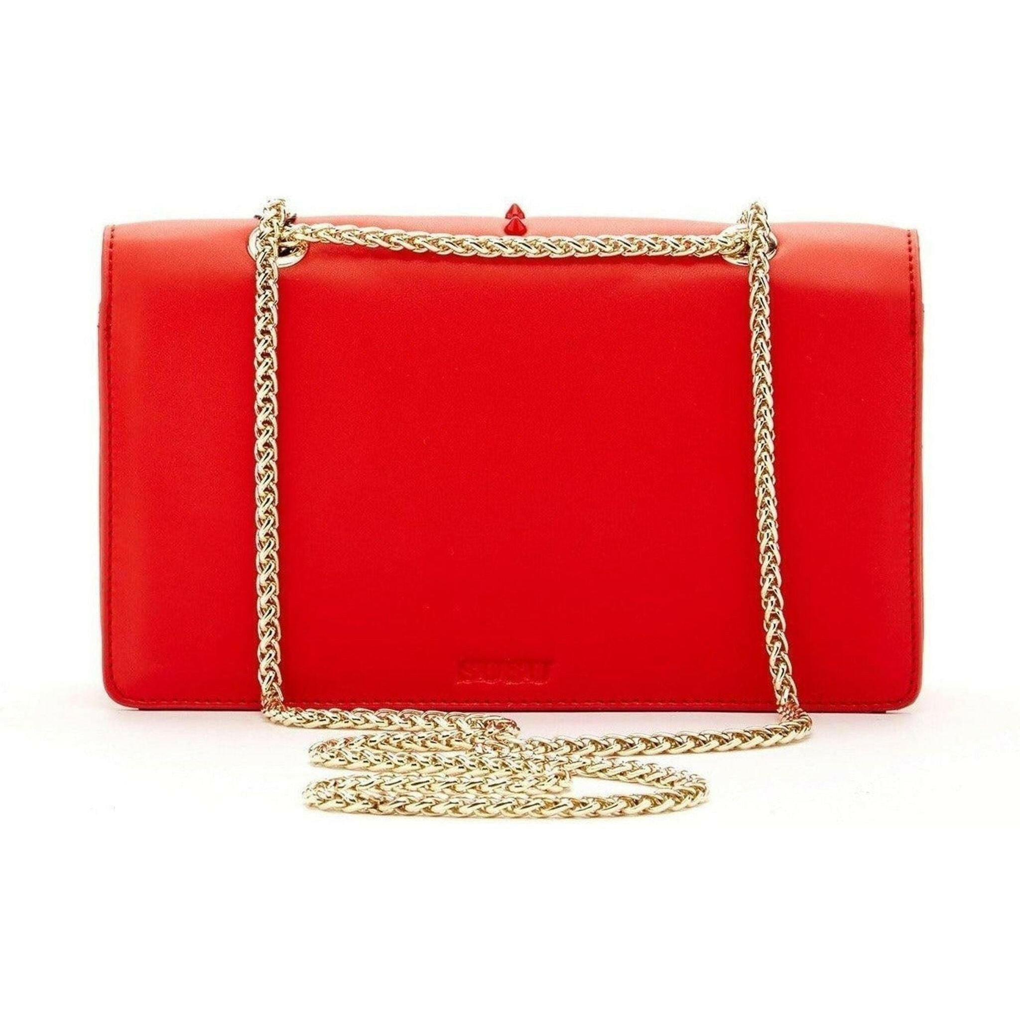 Josie Leather Purse with Gold Chain in Red.