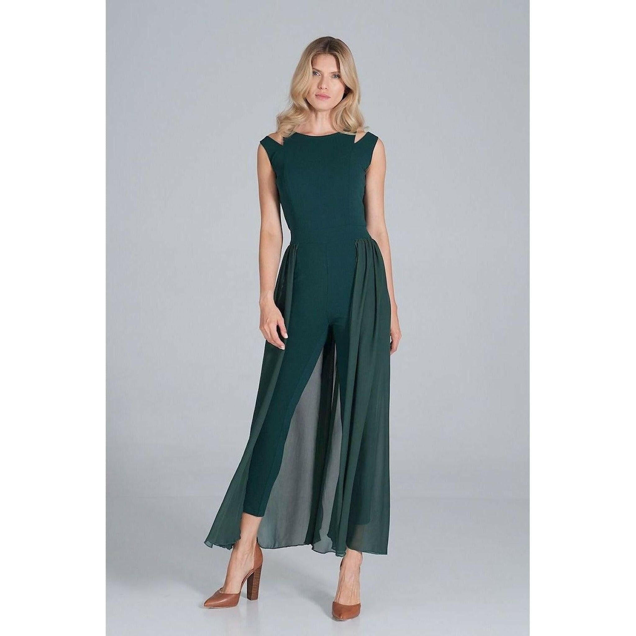 Jumpsuit with Long Chiffon Skirt in Green.