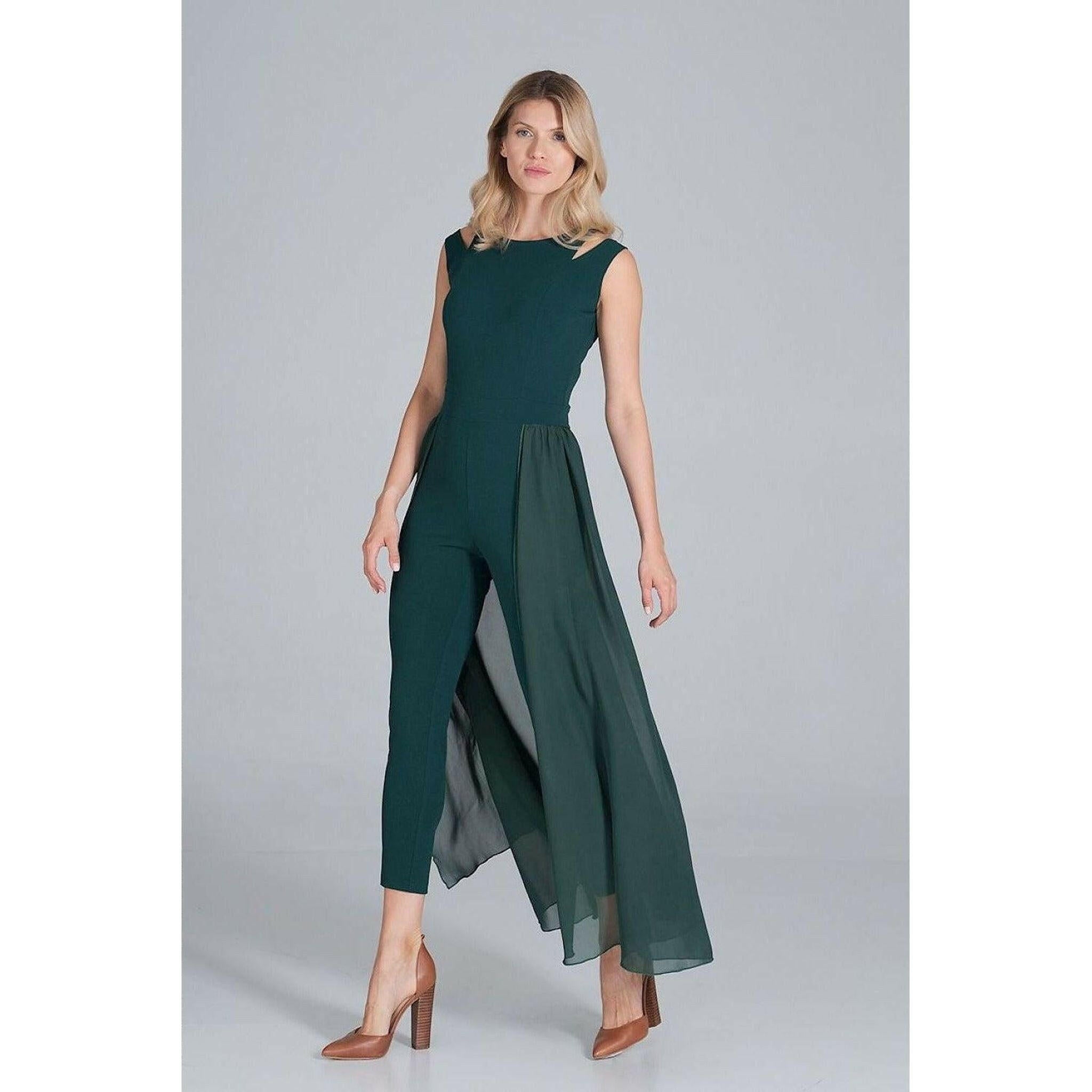 Jumpsuit with Long Chiffon Skirt in Green.