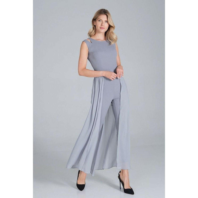 Jumpsuit with Long Chiffon Skirt in Grey