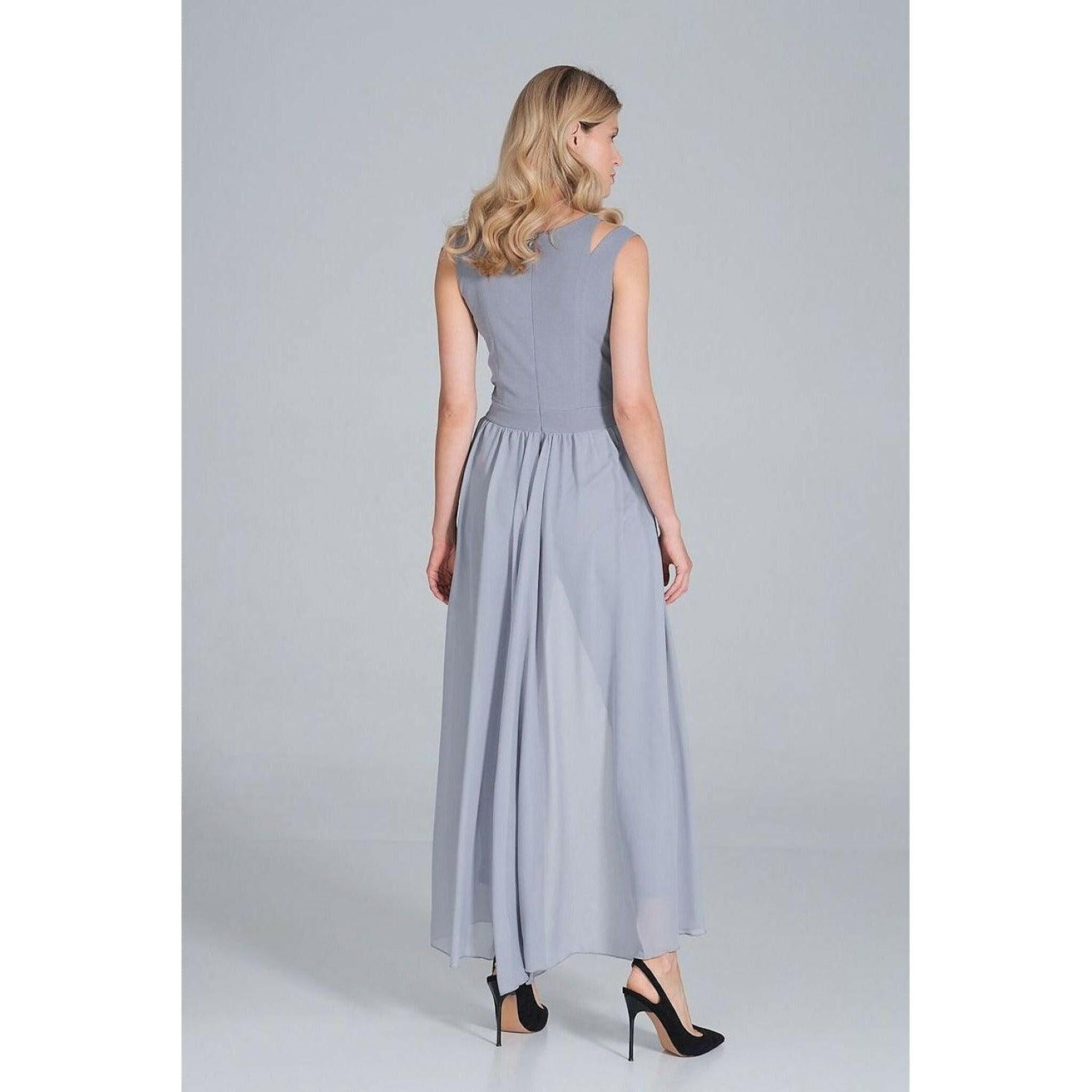 Jumpsuit with Long Chiffon Skirt in Grey.