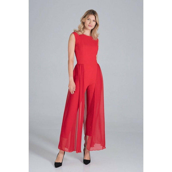 Jumpsuit with Long Chiffon Skirt in Red