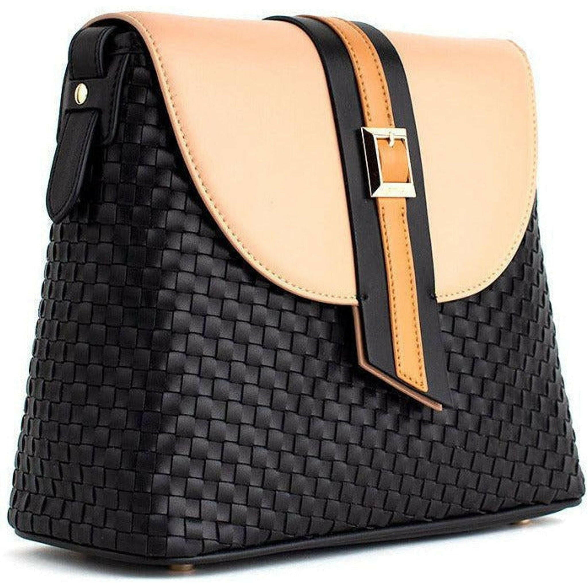 Kate - Black Vegan Basket Weave Bag.