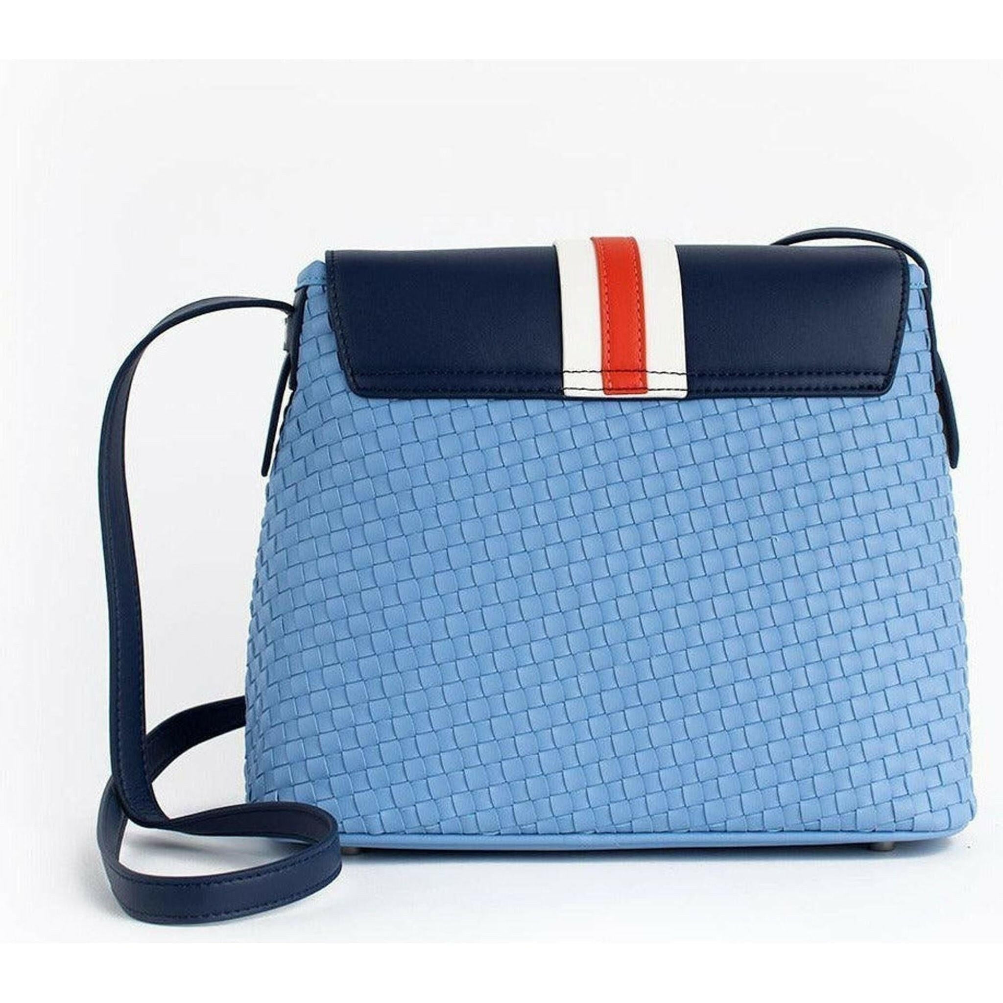 Kate - Blue Vegan Basket Weave Bag.