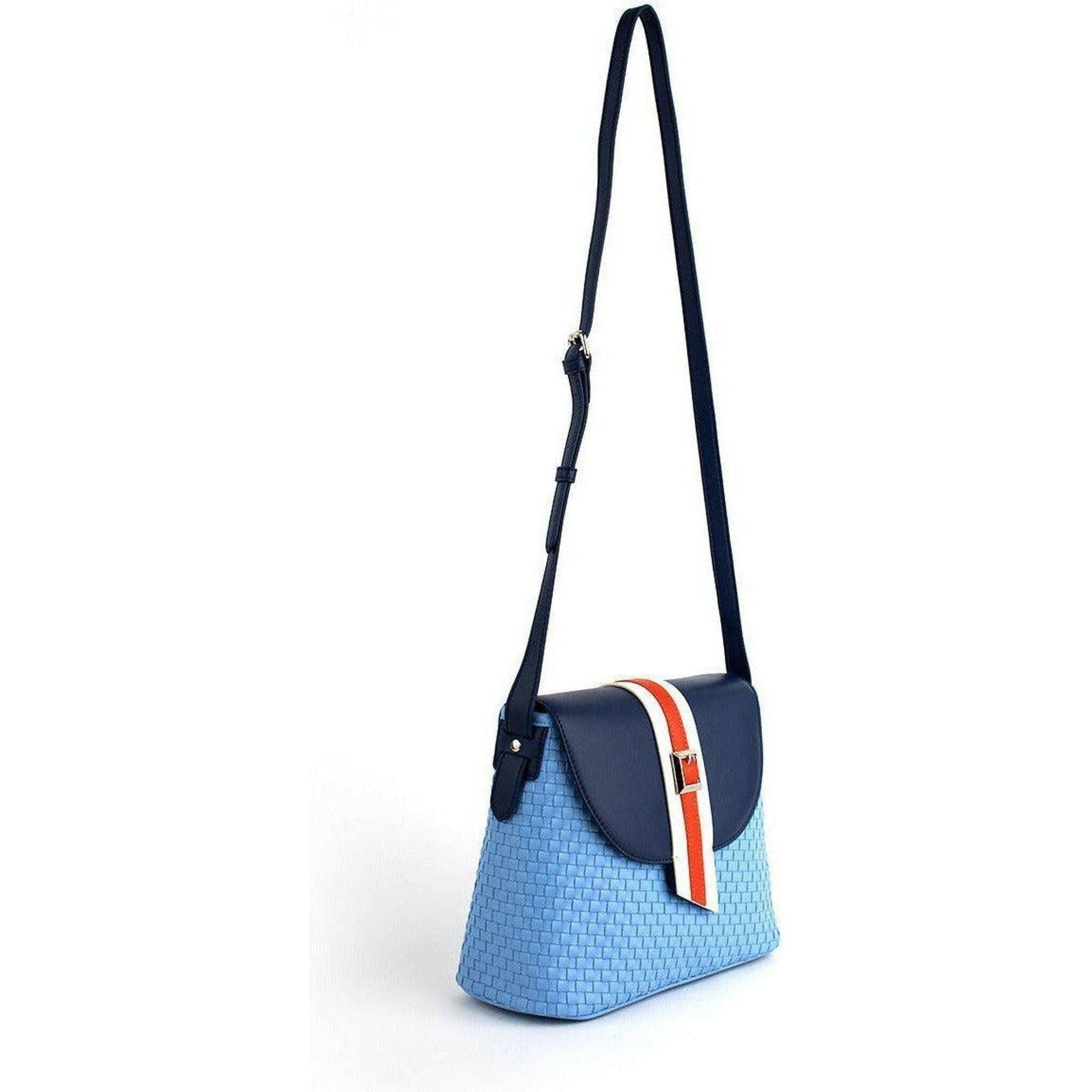 Kate - Blue Vegan Basket Weave Bag.