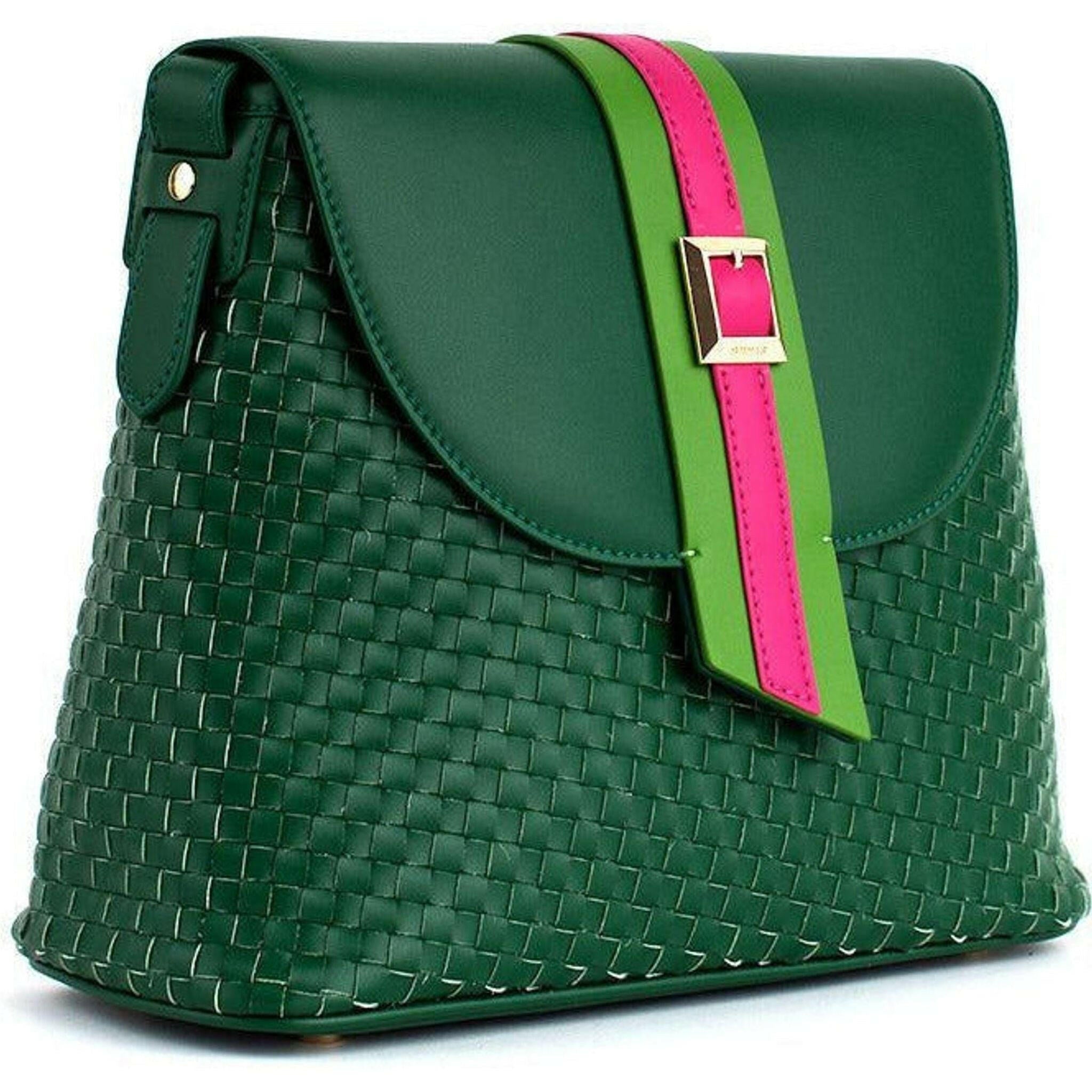 Kate - Green Vegan Basket Weave Bag.