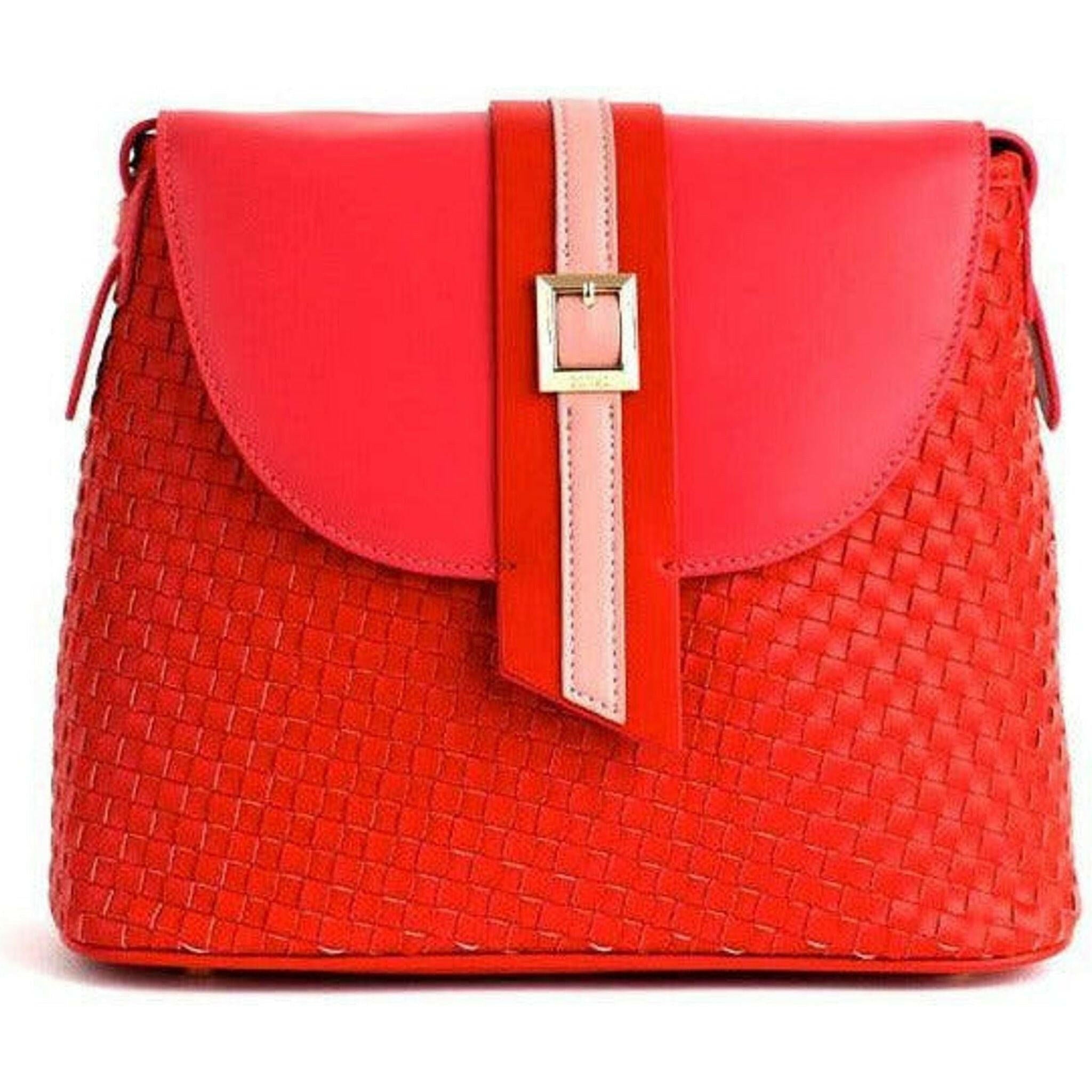 Kate - Red Vegan Basket Weave Bag.