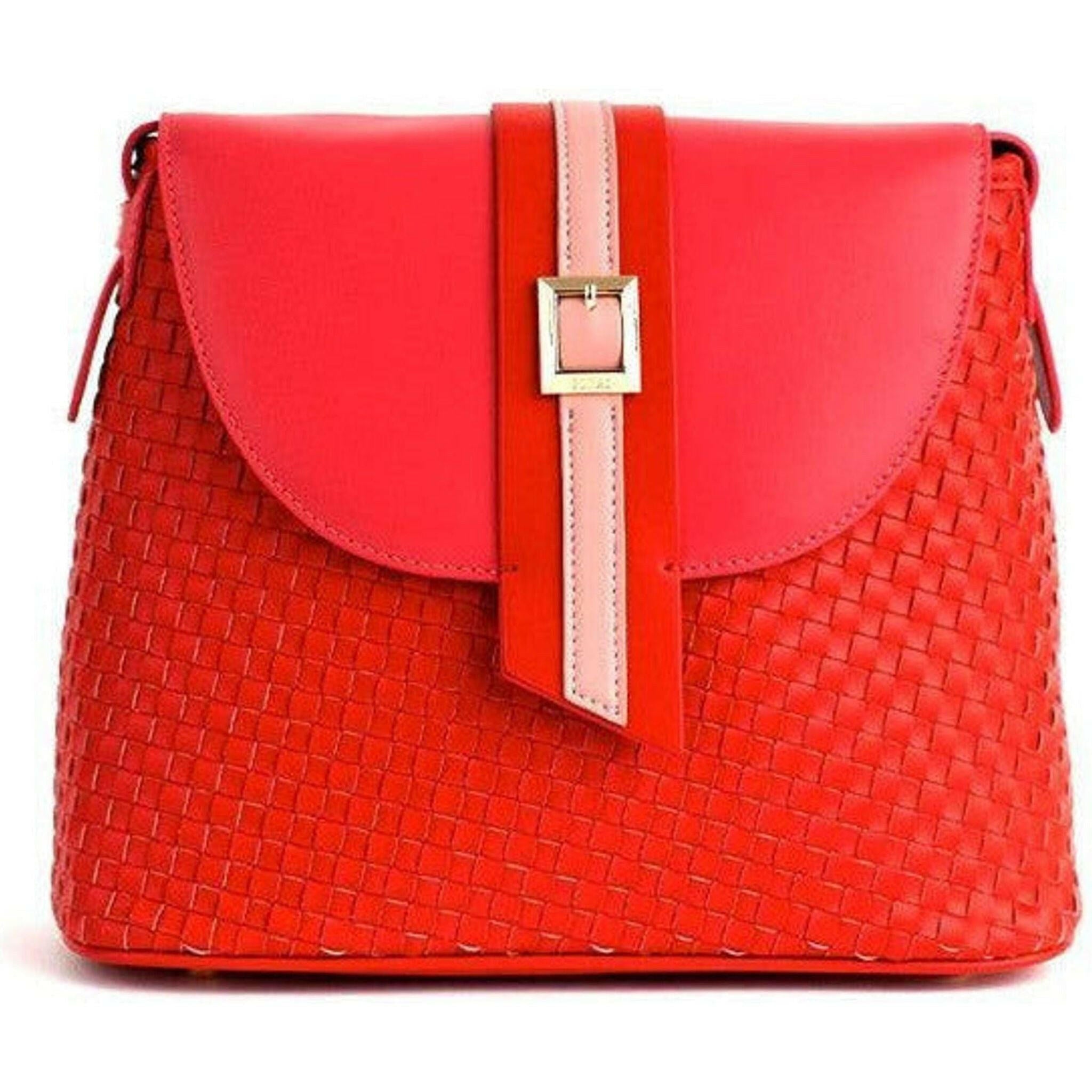 Kate - Red Vegan Basket Weave Bag.