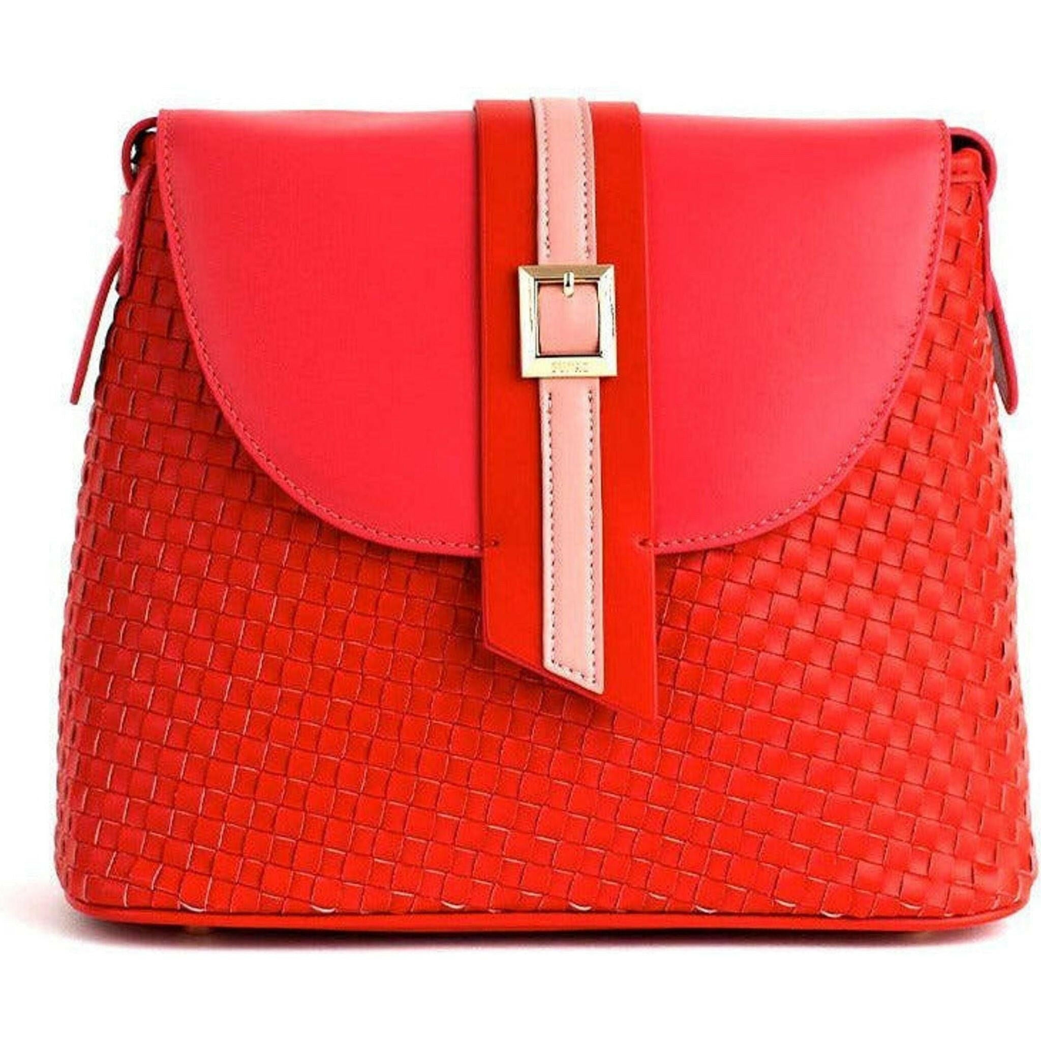 Kate - Red Vegan Basket Weave Bag.