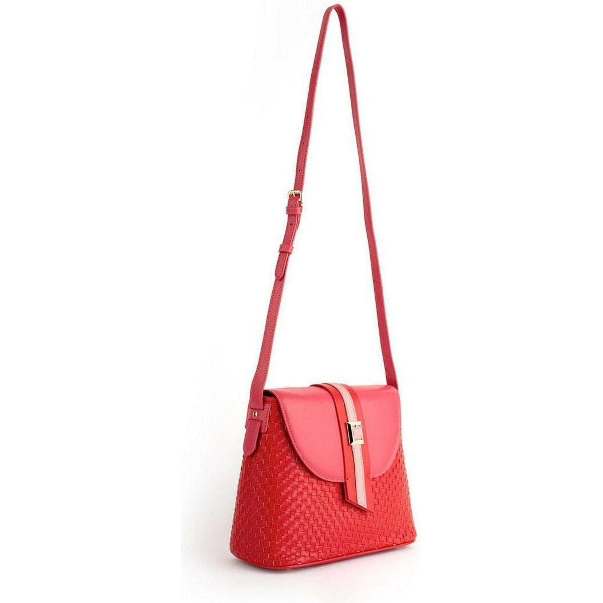 Kate - Red Vegan Basket Weave Bag.