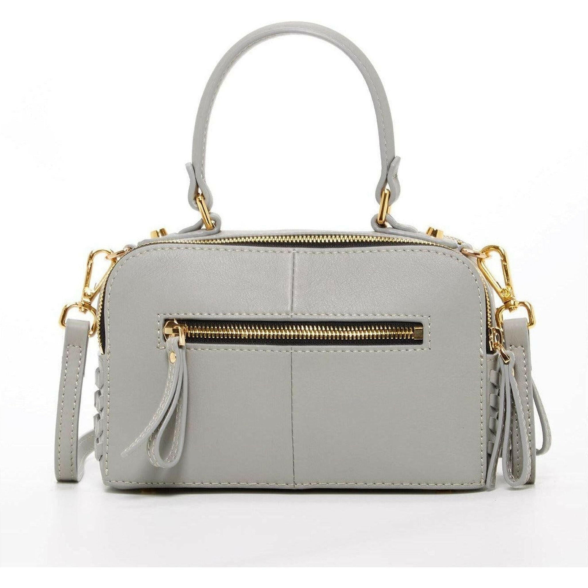 Kayla Weave Leather Crossbody Purse in Light Gray.