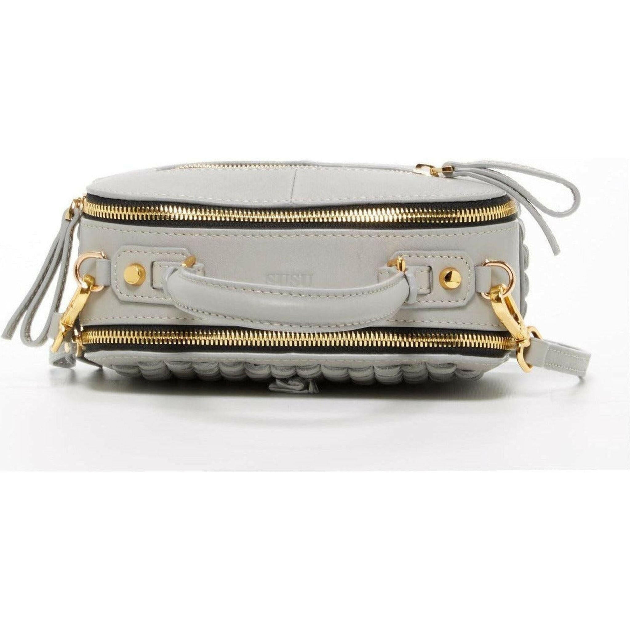 Kayla Weave Leather Crossbody Purse in Light Gray.