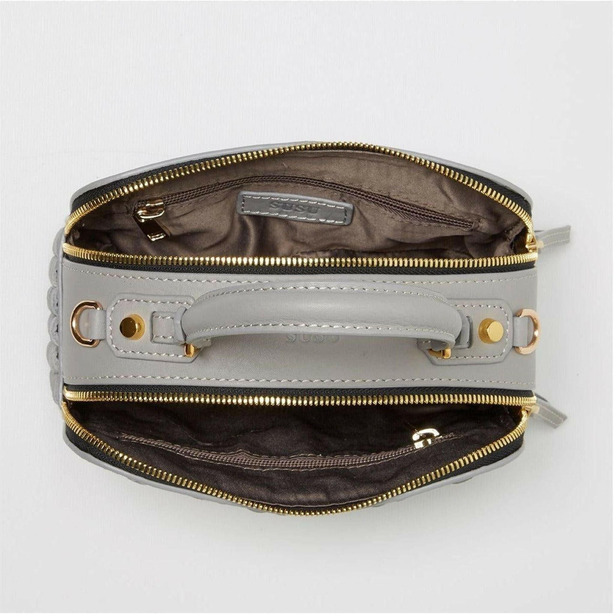 Kayla Weave Leather Crossbody Purse in Light Gray.