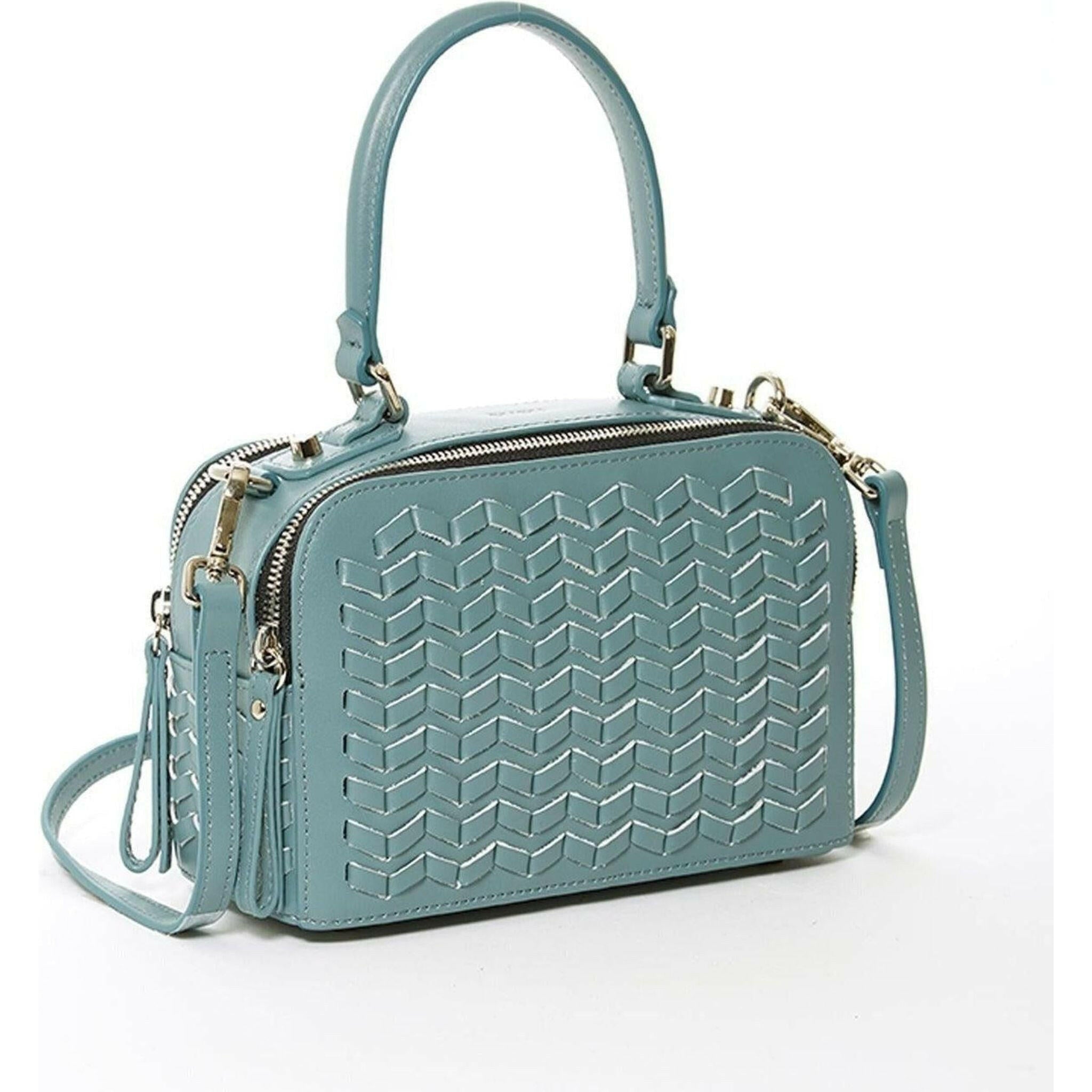 Kayla Woven Crossbody Bag in Blue.