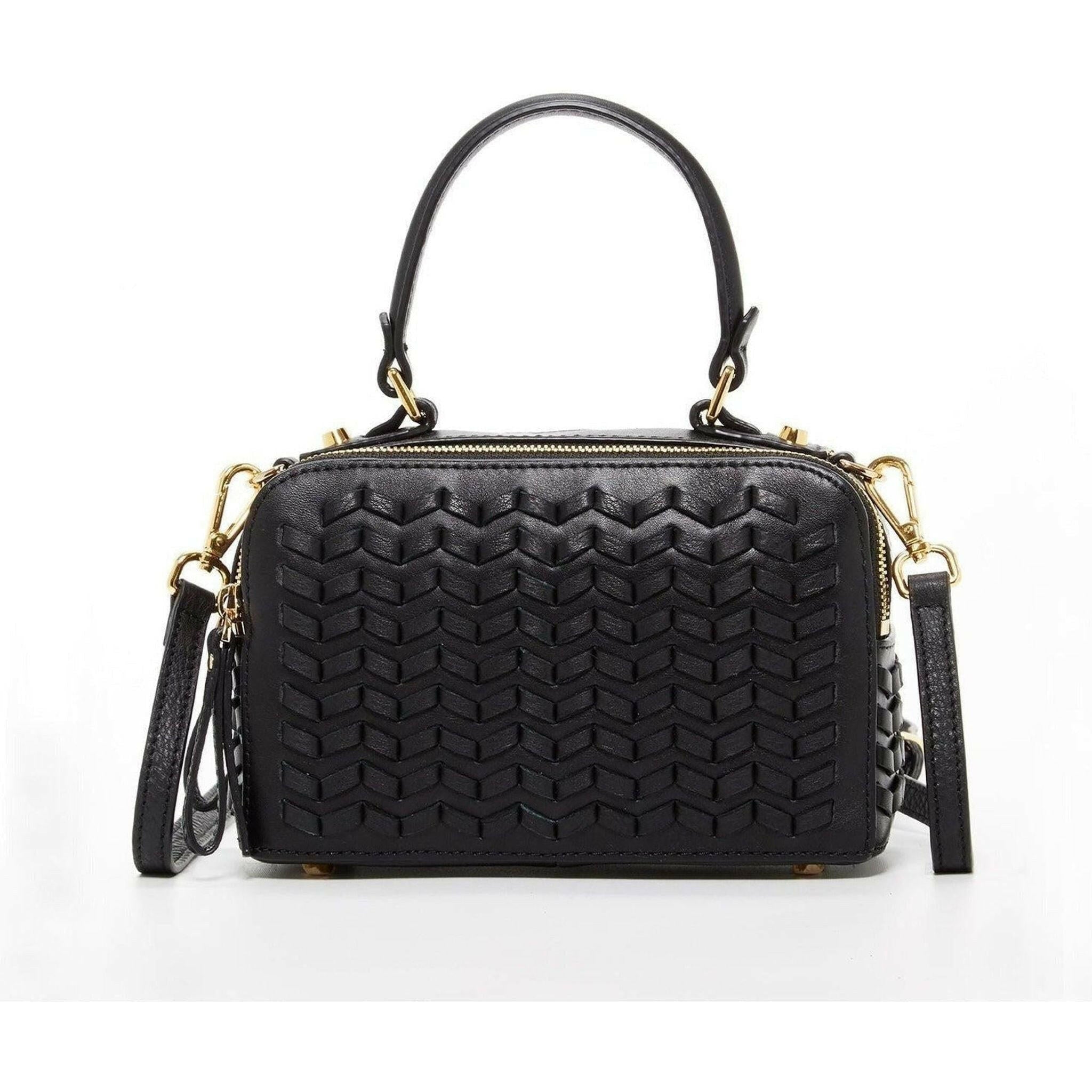 Kayla Woven Leather Bag in Black.