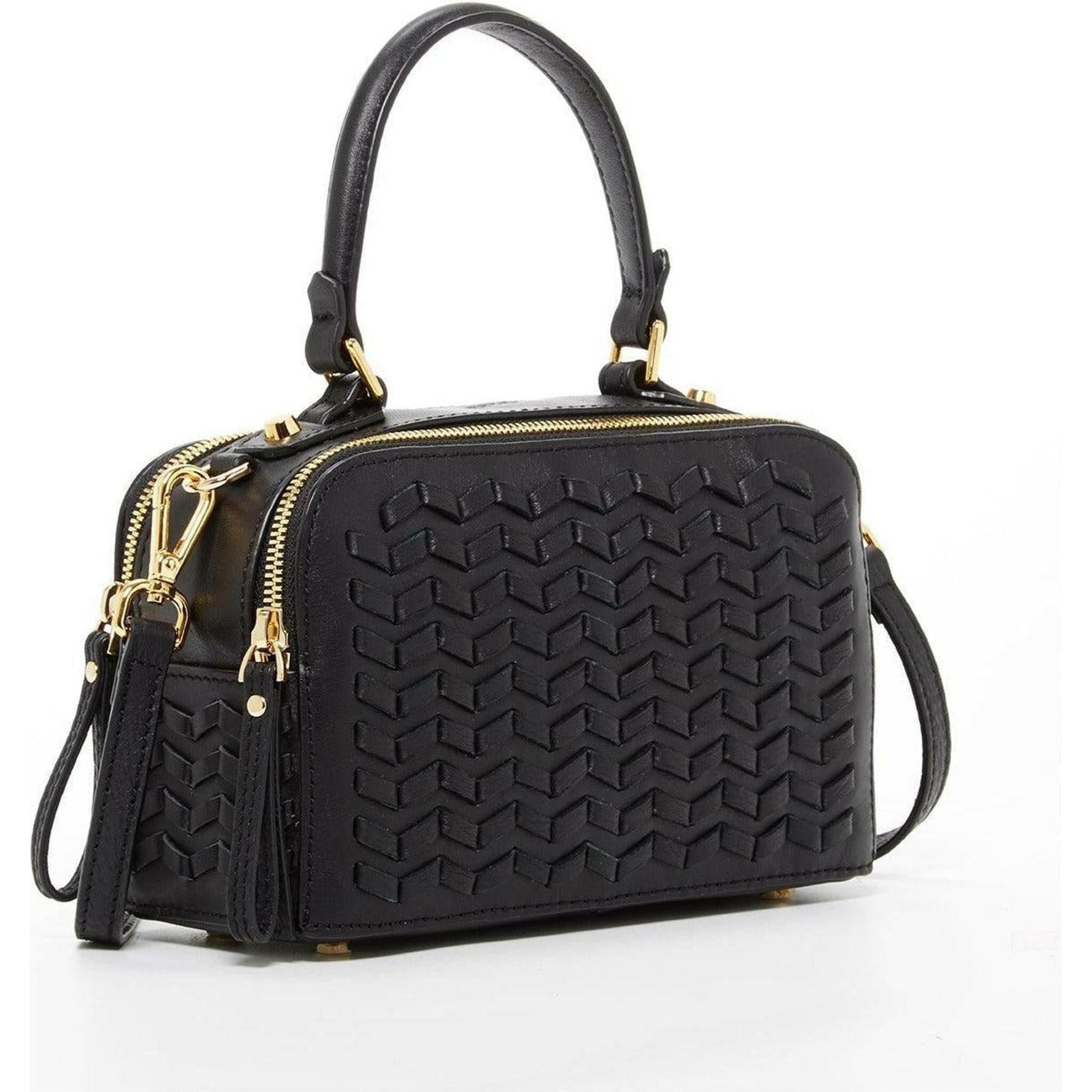 Kayla Woven Leather Bag in Black.