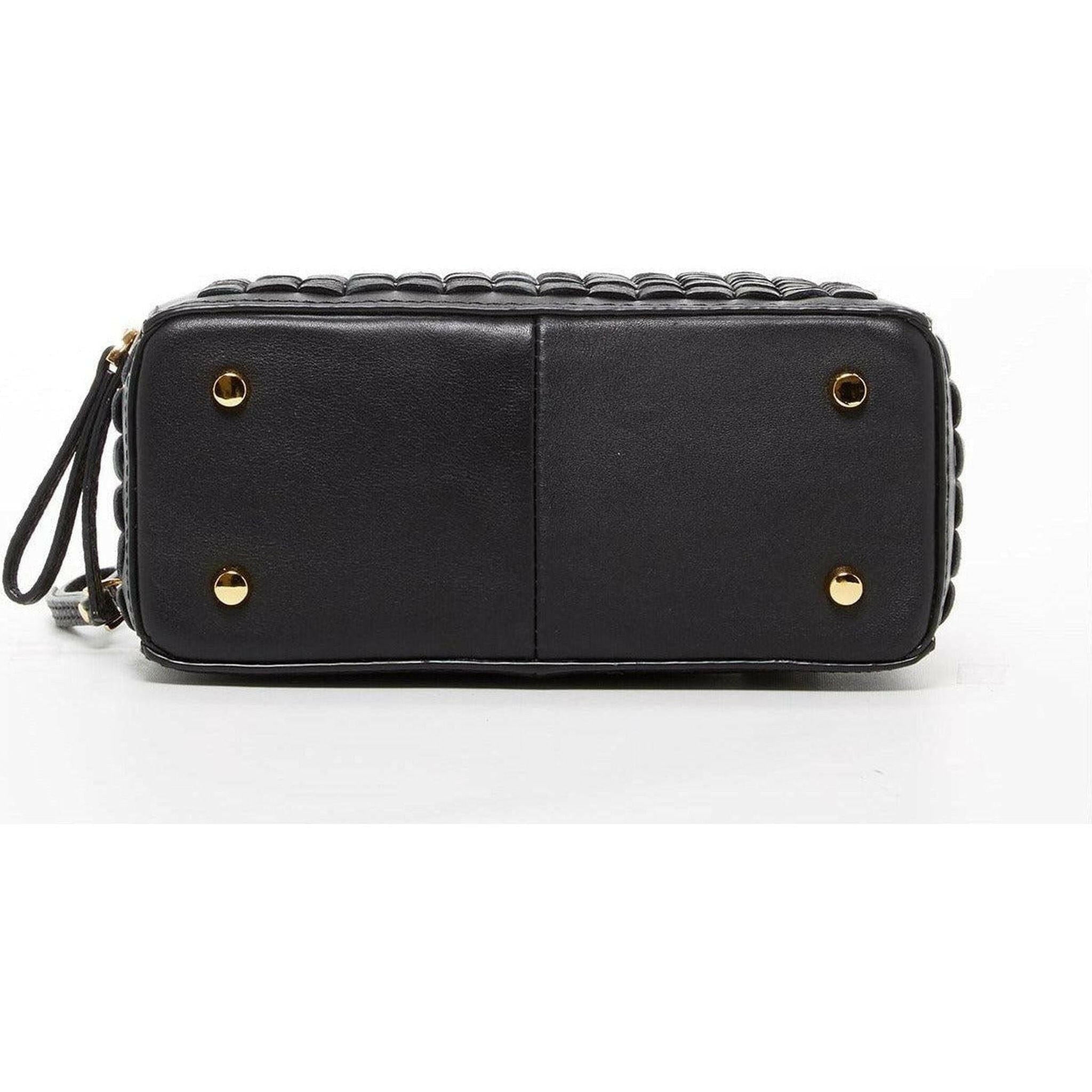 Kayla Woven Leather Bag in Black.