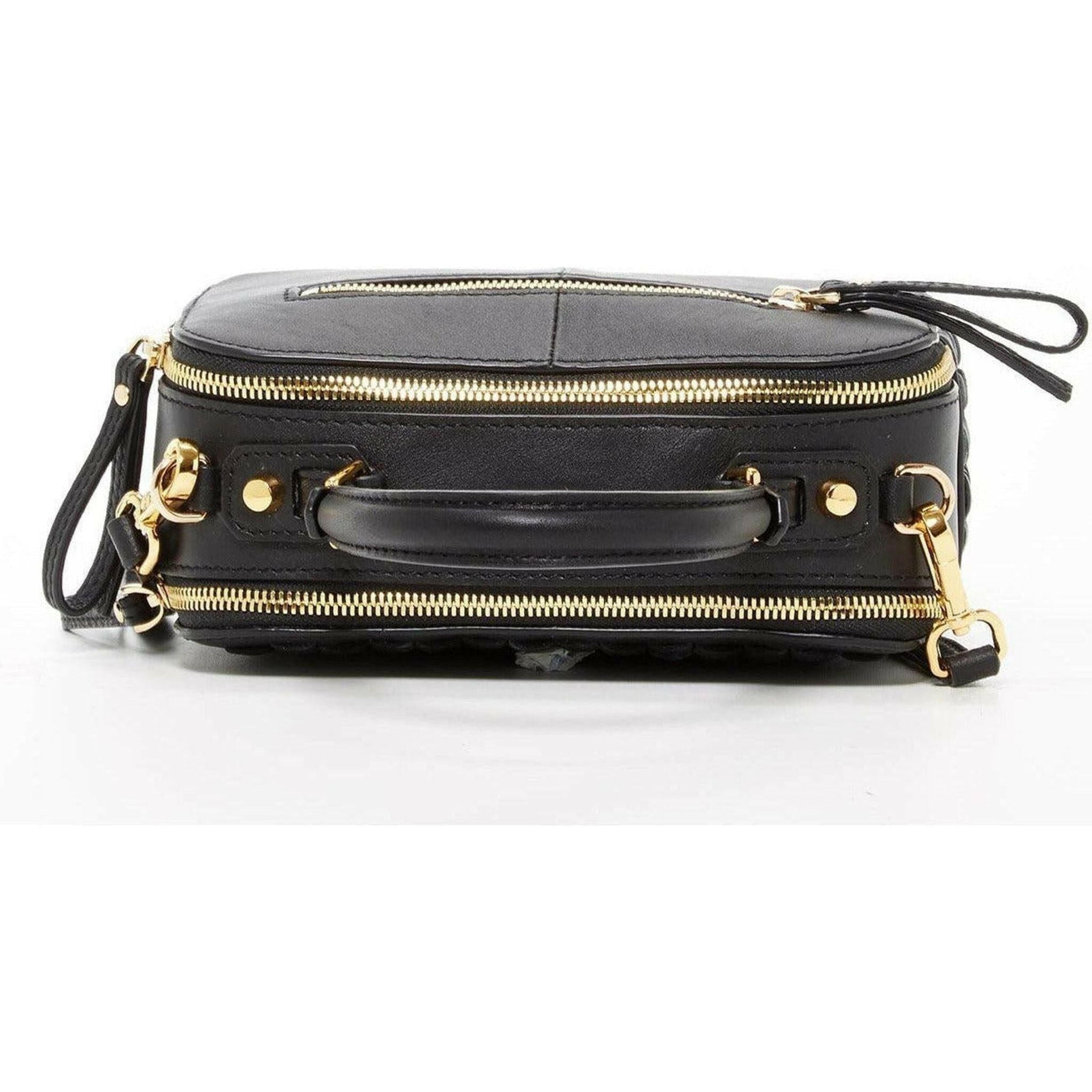 Kayla Woven Leather Bag in Black.