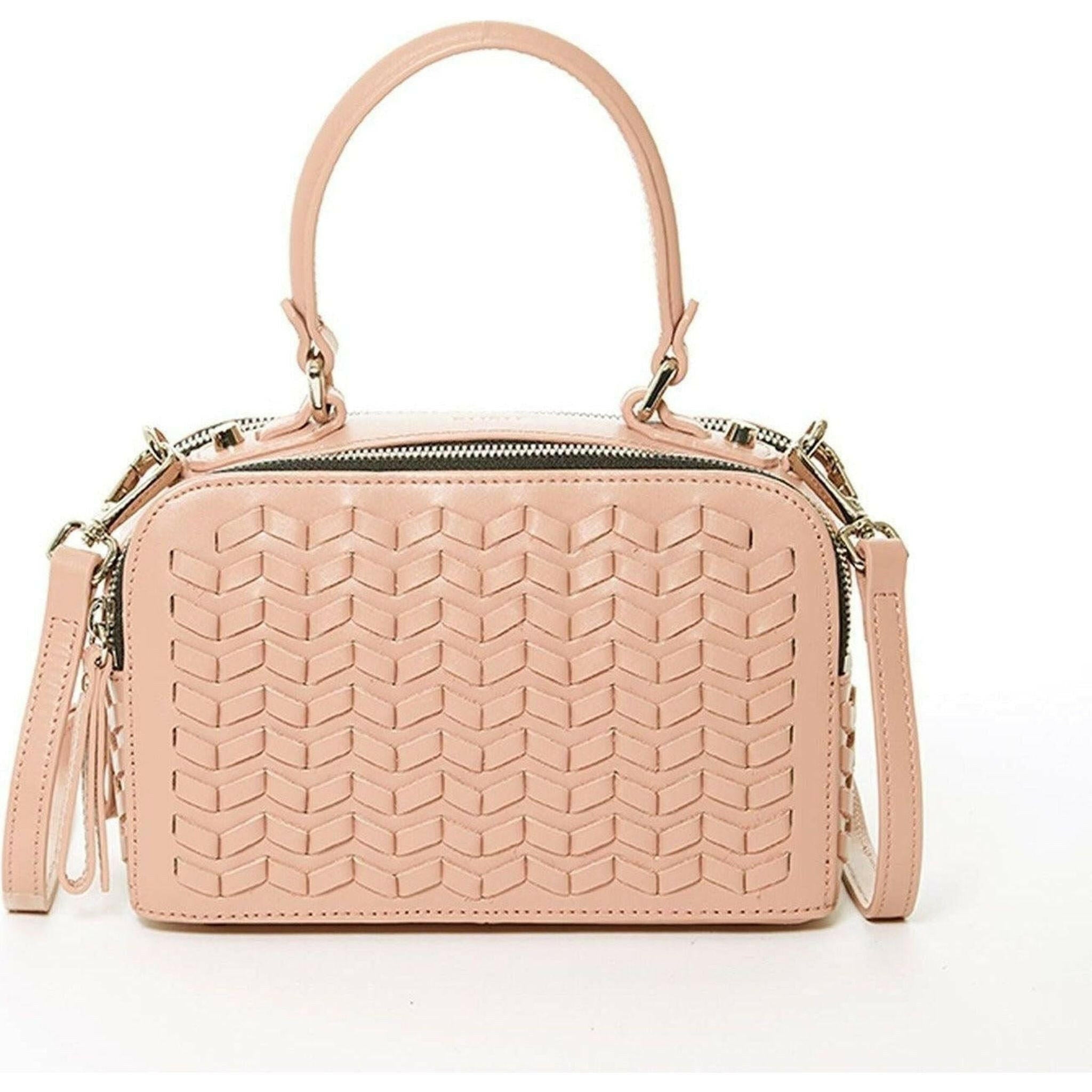 Kayla Woven Leather Bag in Pink.