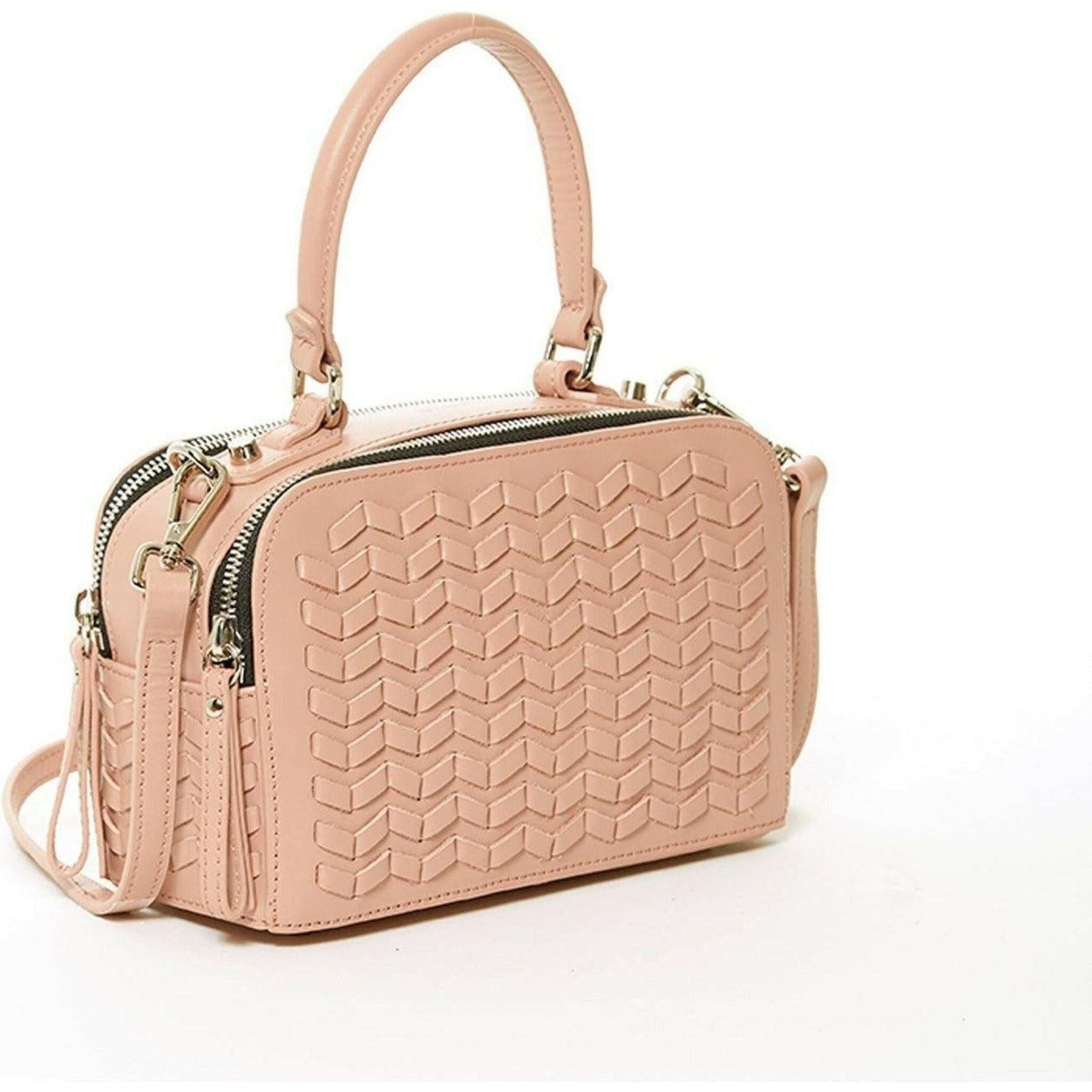 Kayla Woven Leather Bag in Pink.