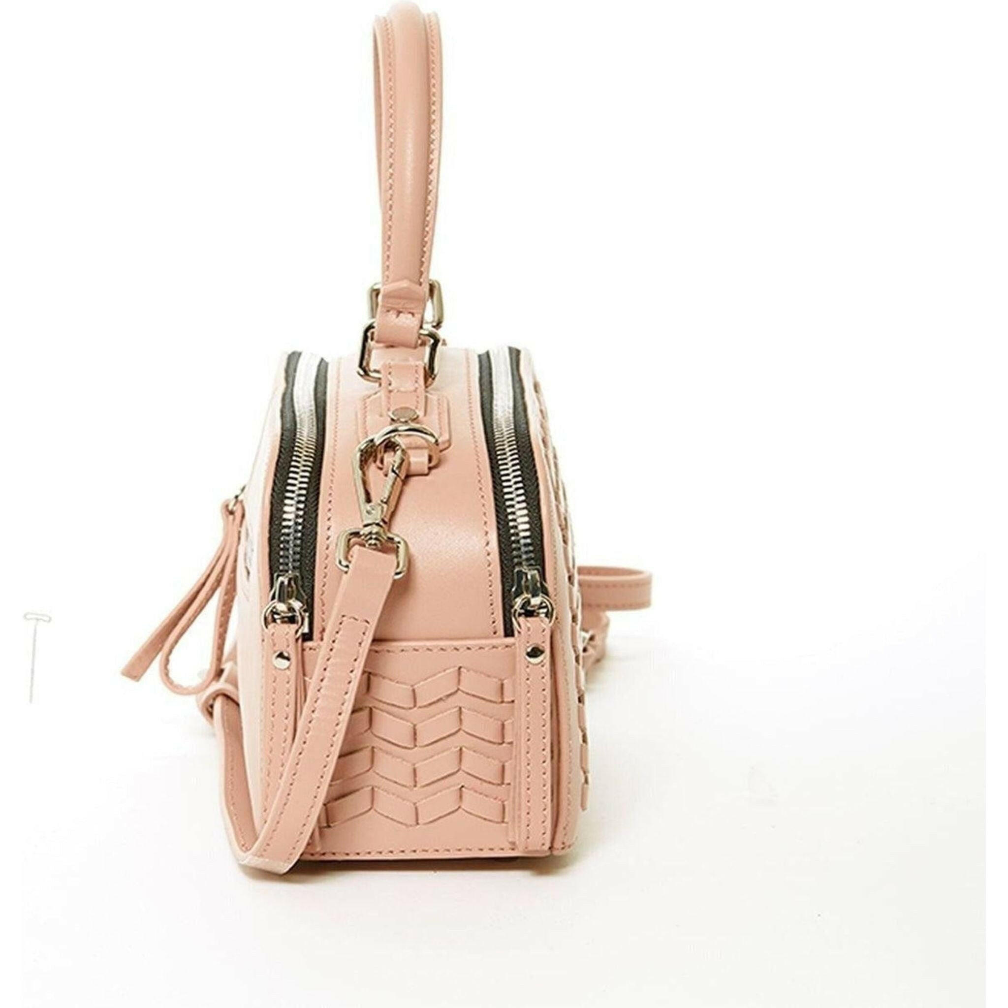 Kayla Woven Leather Bag in Pink.