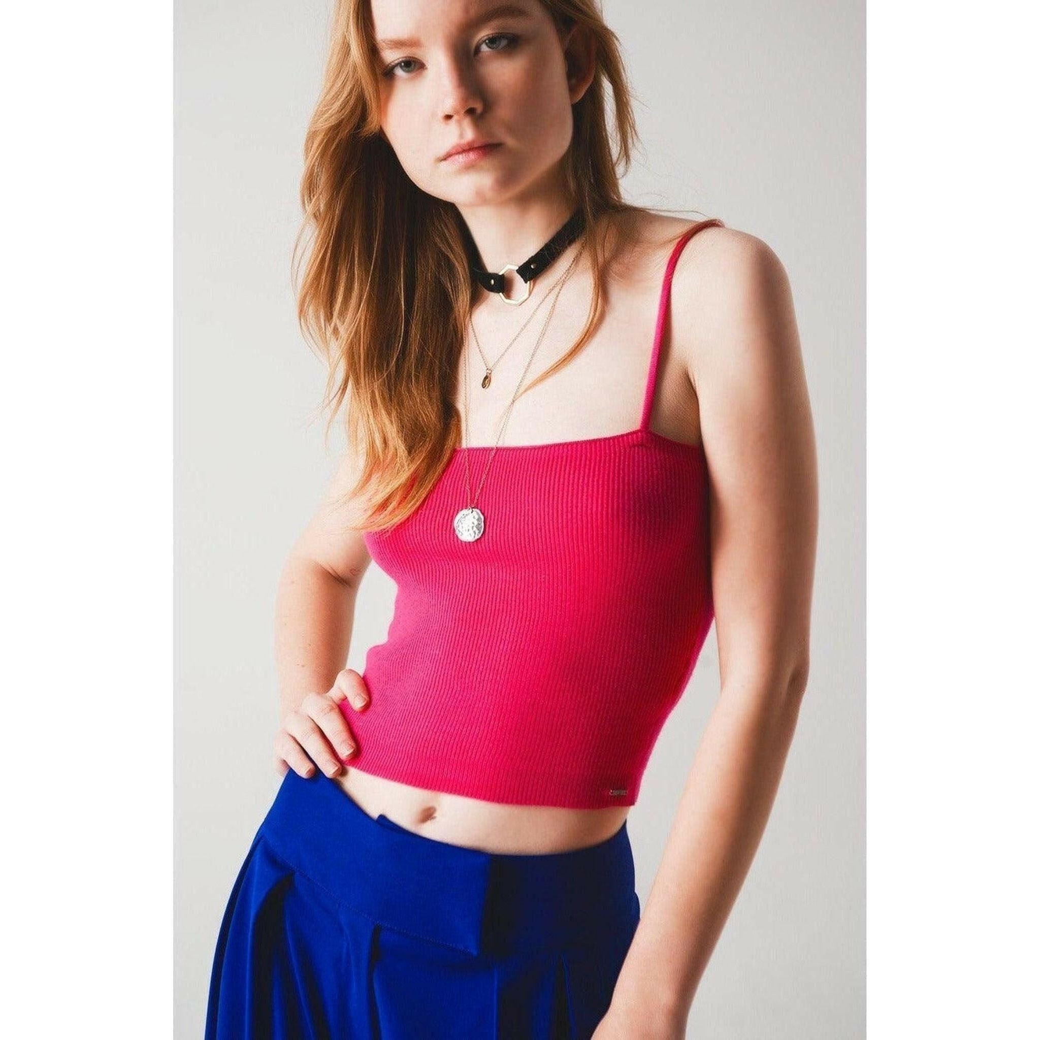 Knitted Clean Ribbed Tank Top in Fucshia.