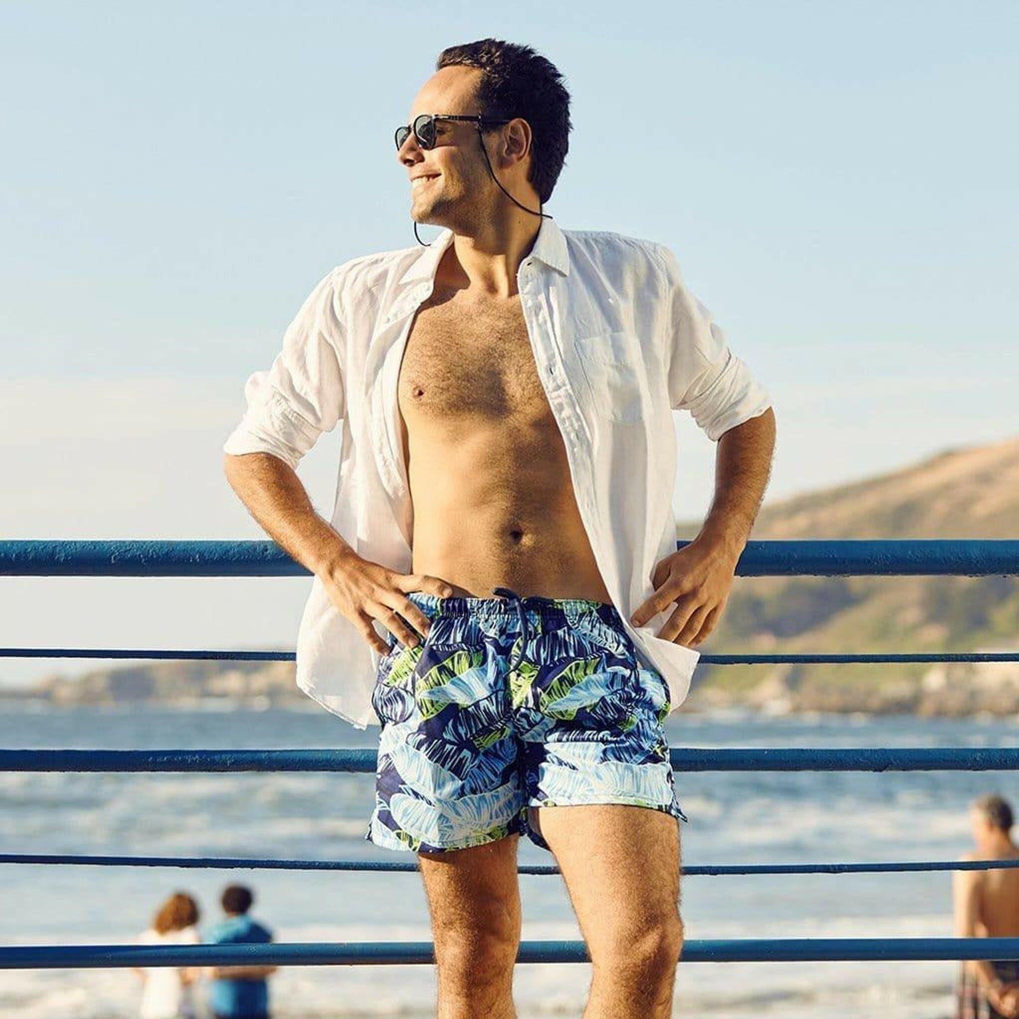 La Palma Eco-Beachwear Classic Botanical Sustainable Swim Trunks.