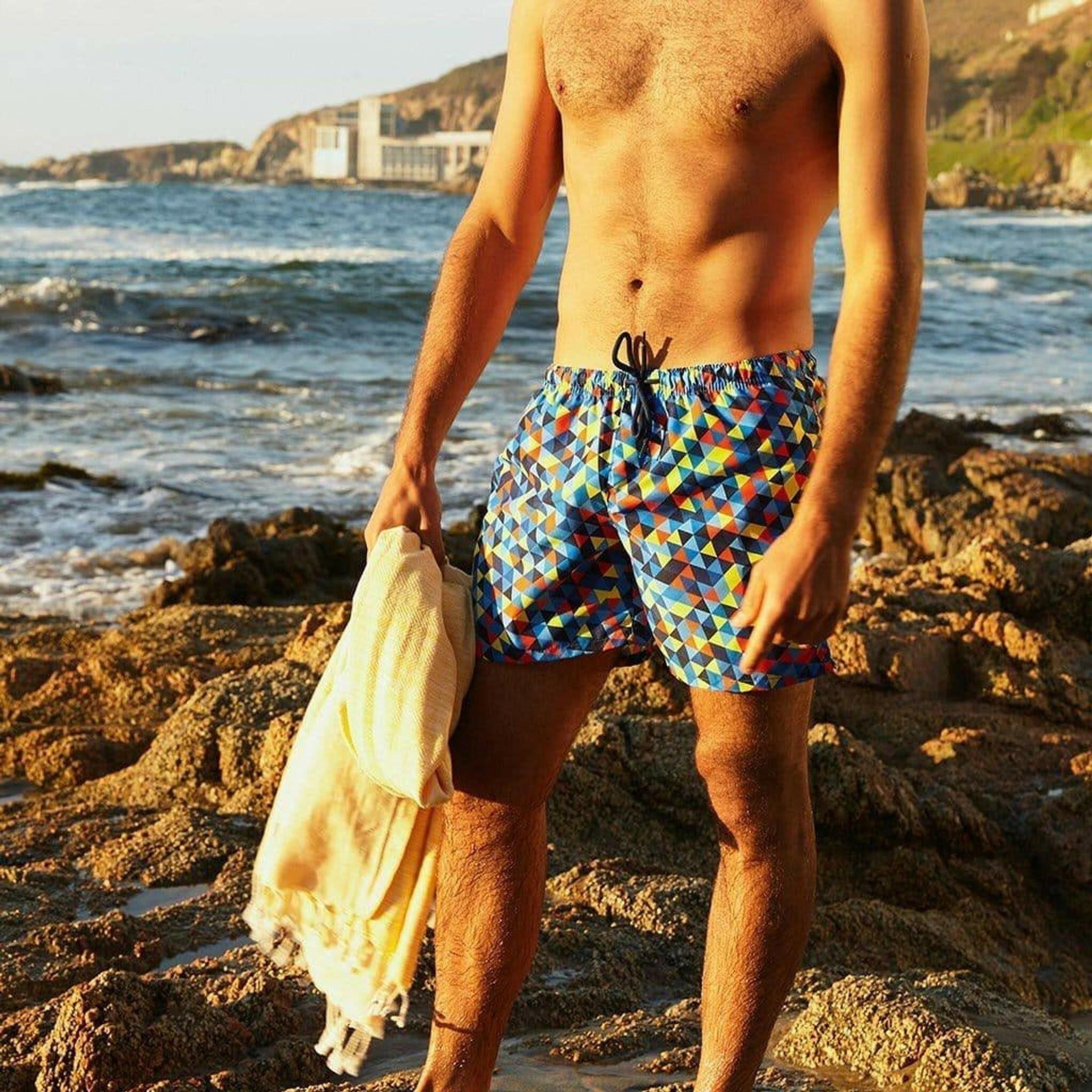 La Palma Eco-Beachwear Classic Geometrical Blue Swim Trunk.