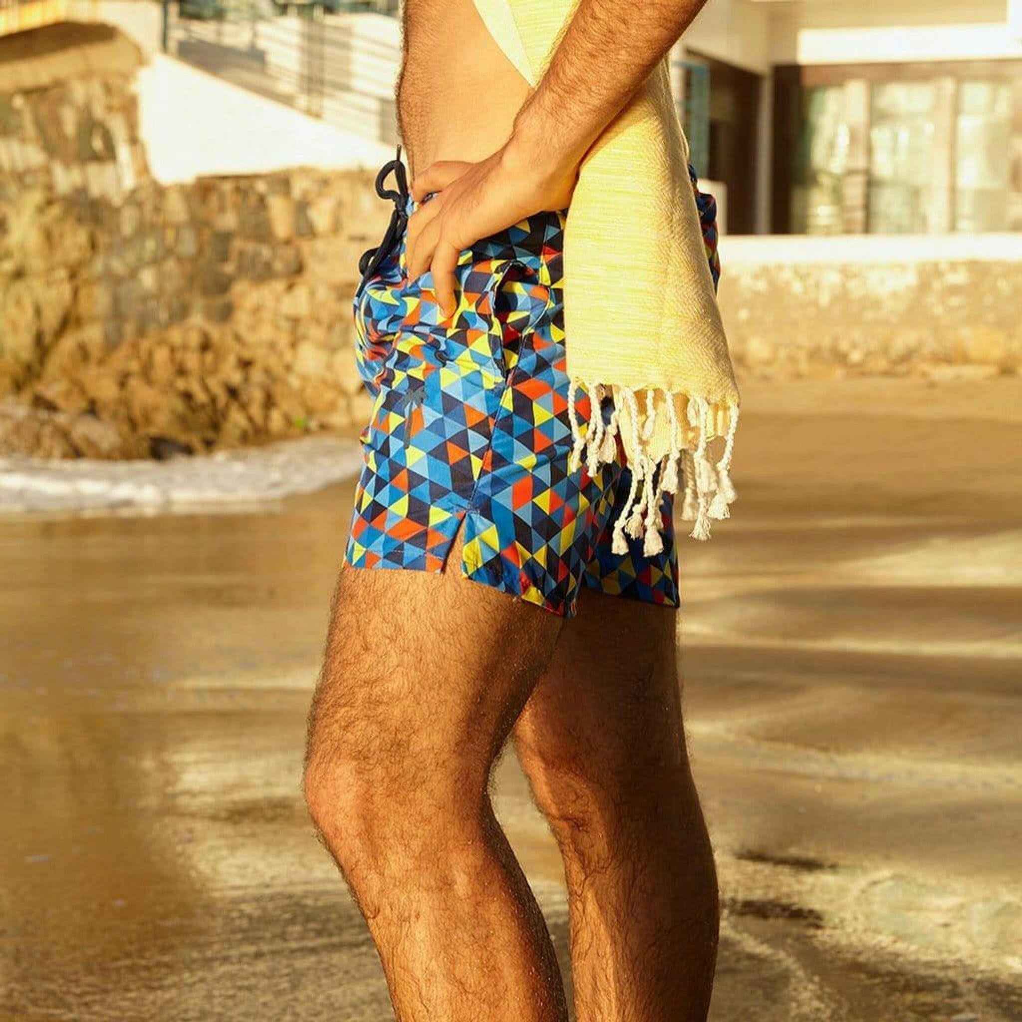 La Palma Eco-Beachwear Classic Geometrical Blue Swim Trunk.