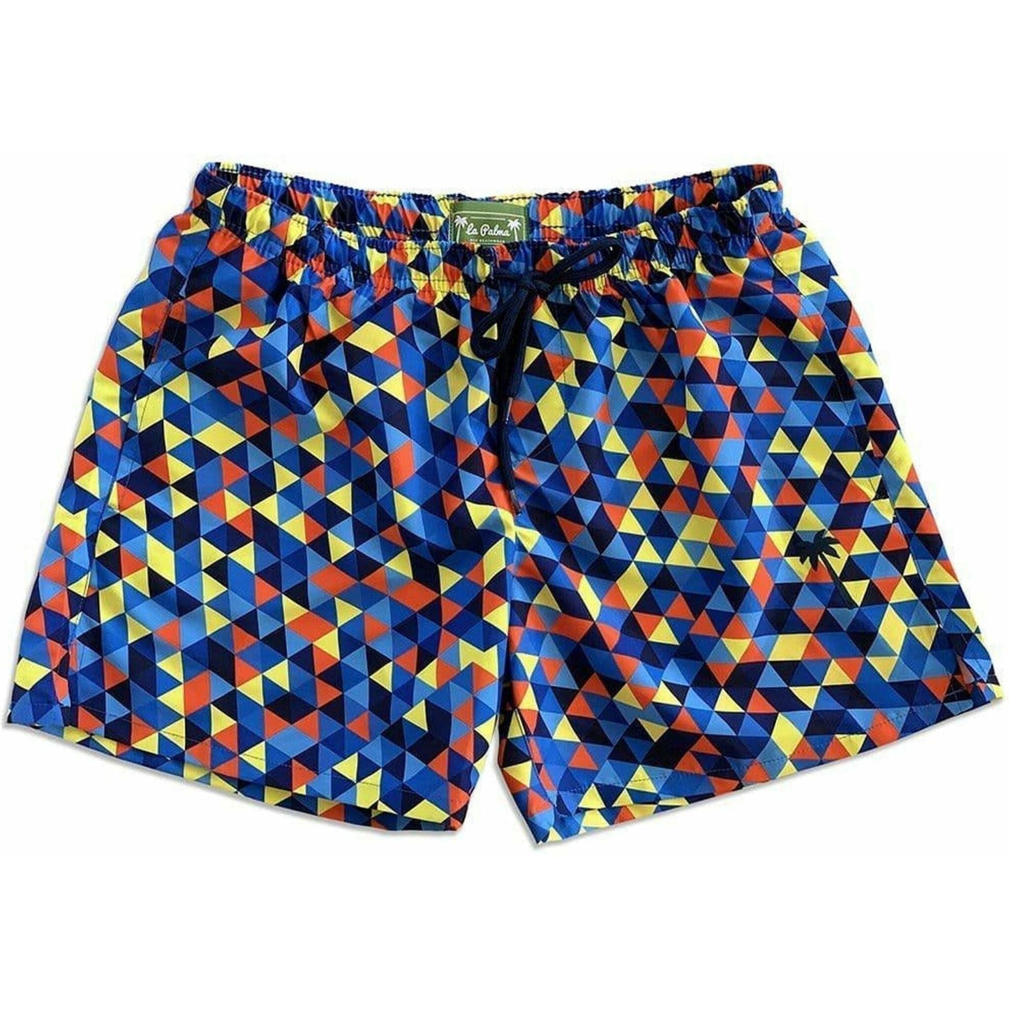 La Palma Eco-Beachwear Classic Geometrical Blue Swim Trunk.