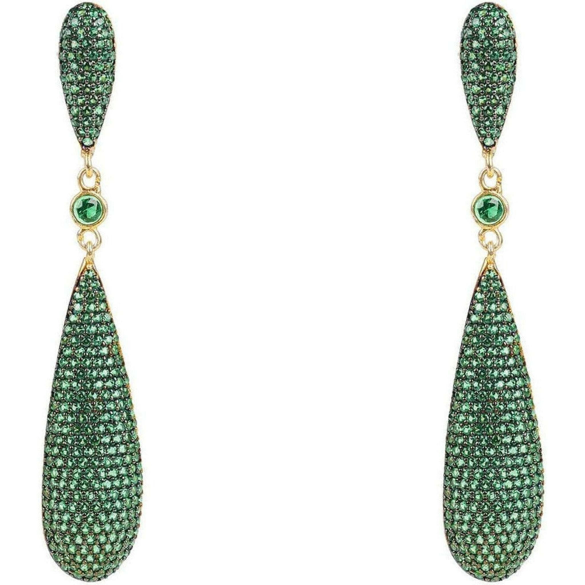 Latelita Long Drop Earrings Emerald Green CZ.