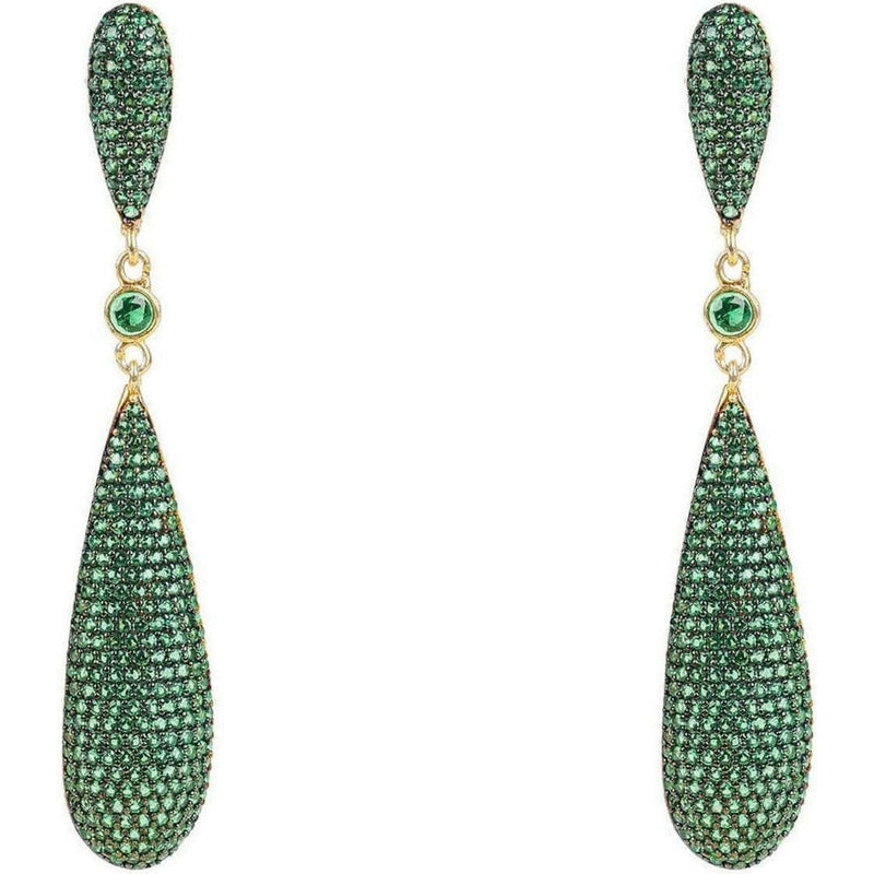 Latelita Long Drop Earrings Emerald Green CZ