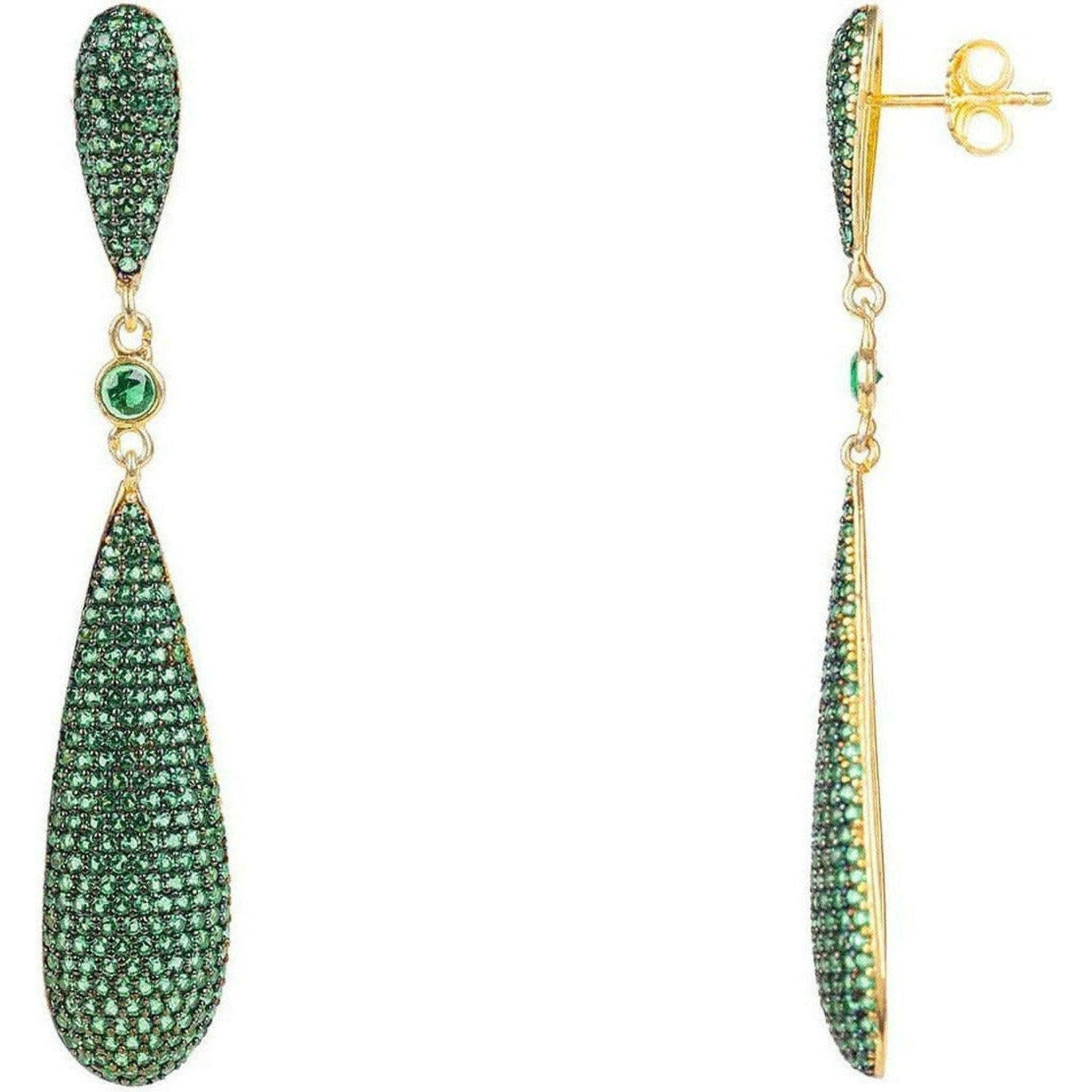 Latelita Long Drop Earrings Emerald Green CZ.