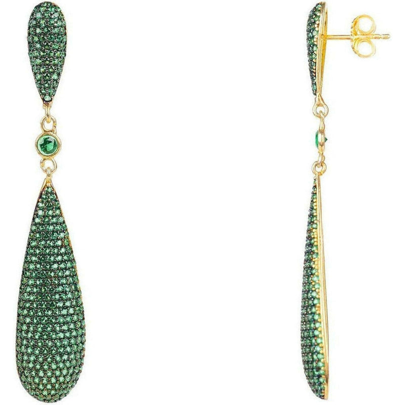 Latelita Long Drop Earrings Emerald Green CZ