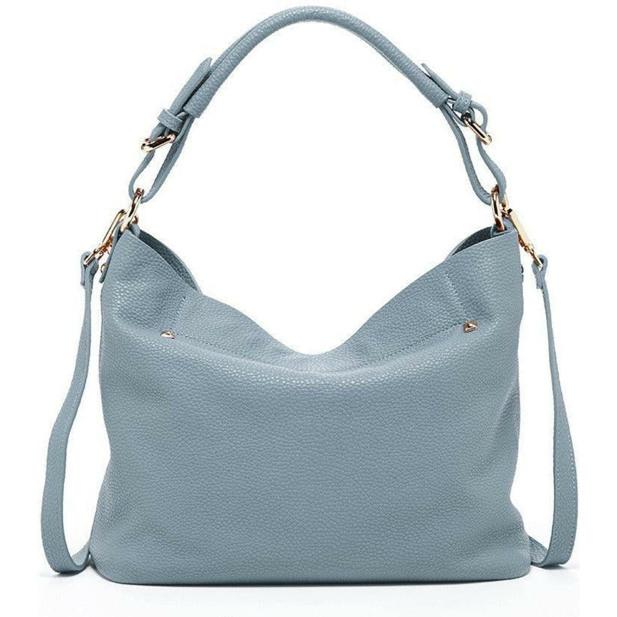 Lauren Faded Denim Leather Hobo Bag Blue.